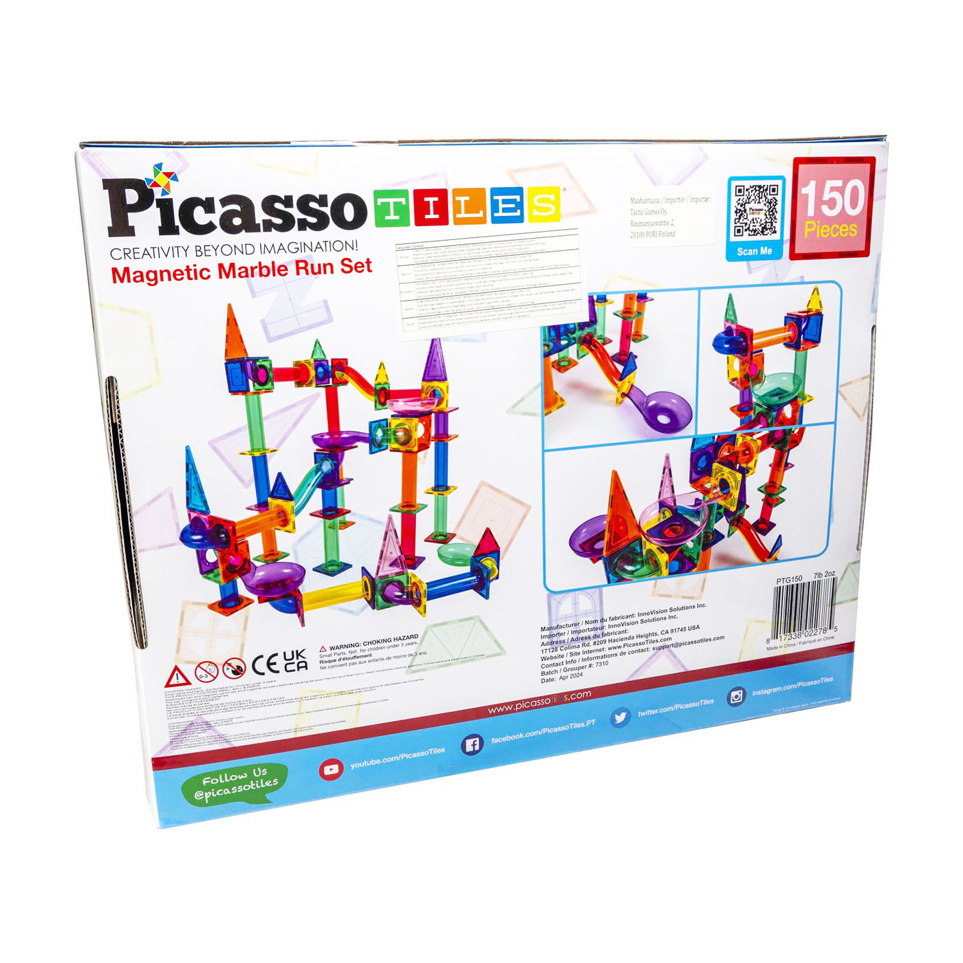 PicassoTiles Marble Run - Tuiles de construction magnétiques, 150 pièces.