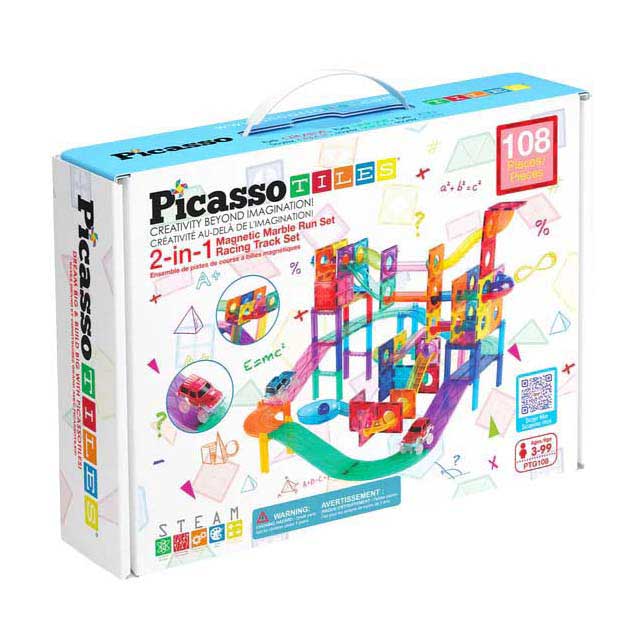 PicassoTiles Marble Run et Race Track - Tuiles de construction magnétiques - 108 pièces.