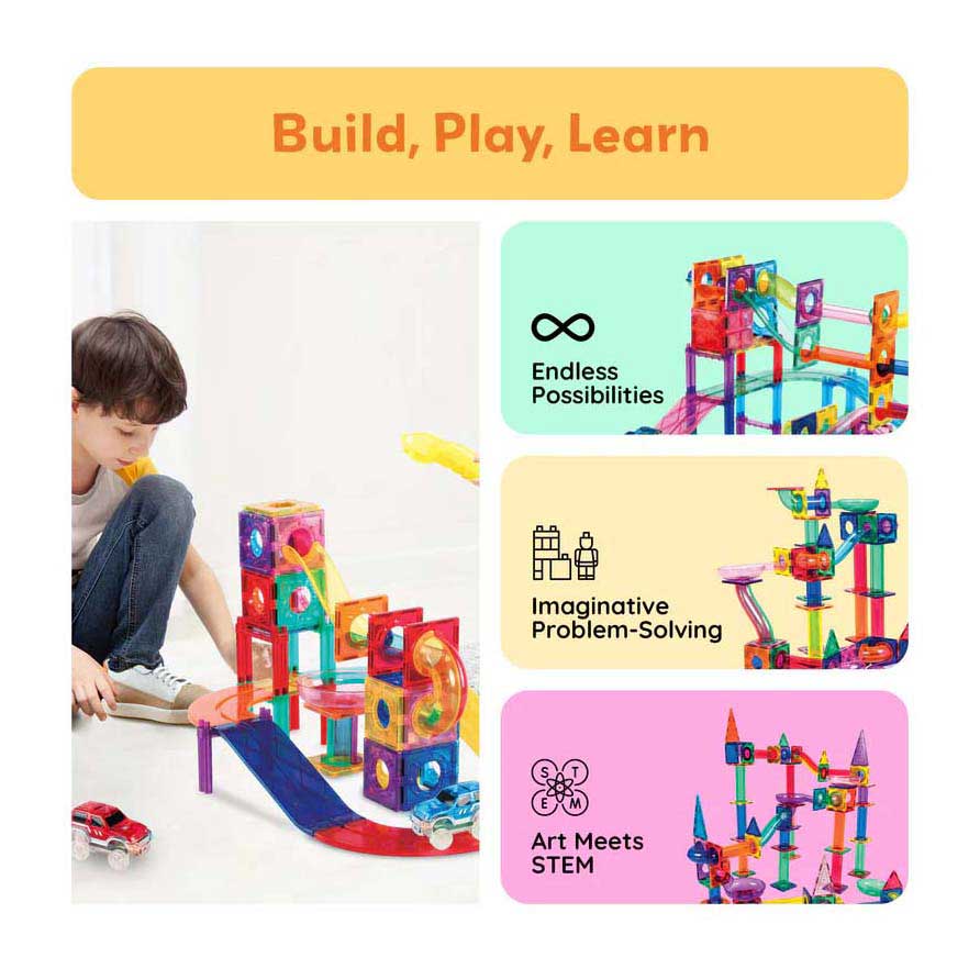 PicassoTiles Marble Run et Race Track - Tuiles de construction magnétiques - 108 pièces.