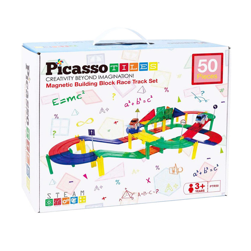 PicassoTiles Race Track - Tuiles de construction magnétiques, 50 pièces.
