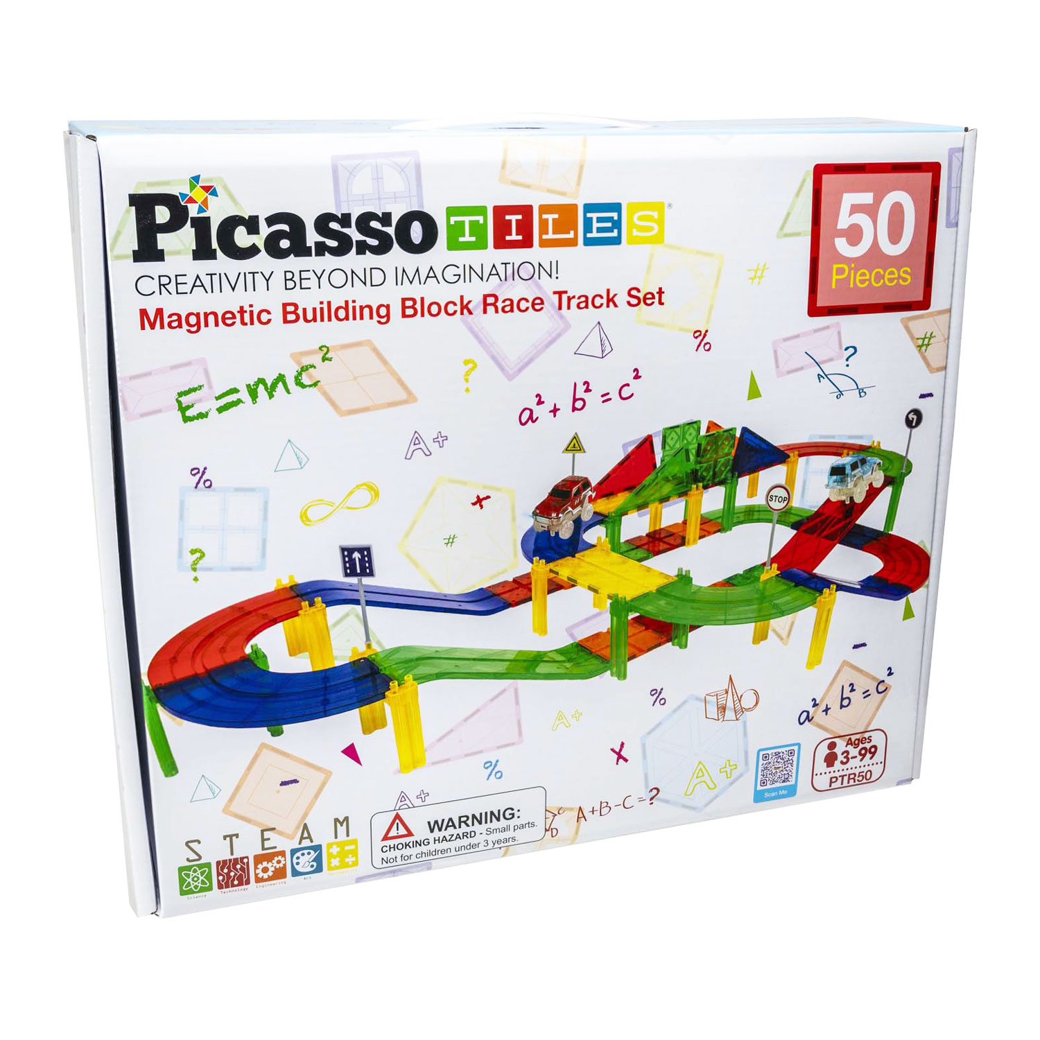 PicassoTiles Race Track - Tuiles de construction magnétiques, 50 pièces.