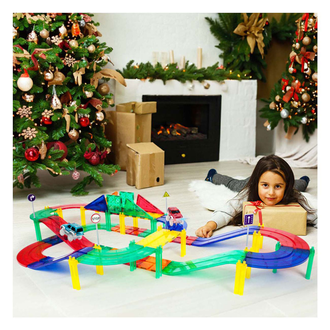 PicassoTiles Race Track - Tuiles de construction magnétiques, 50 pièces.