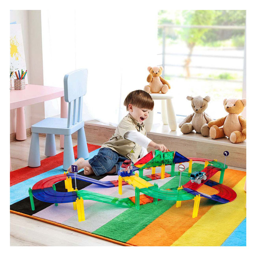 PicassoTiles Race Track - Tuiles de construction magnétiques, 50 pièces.