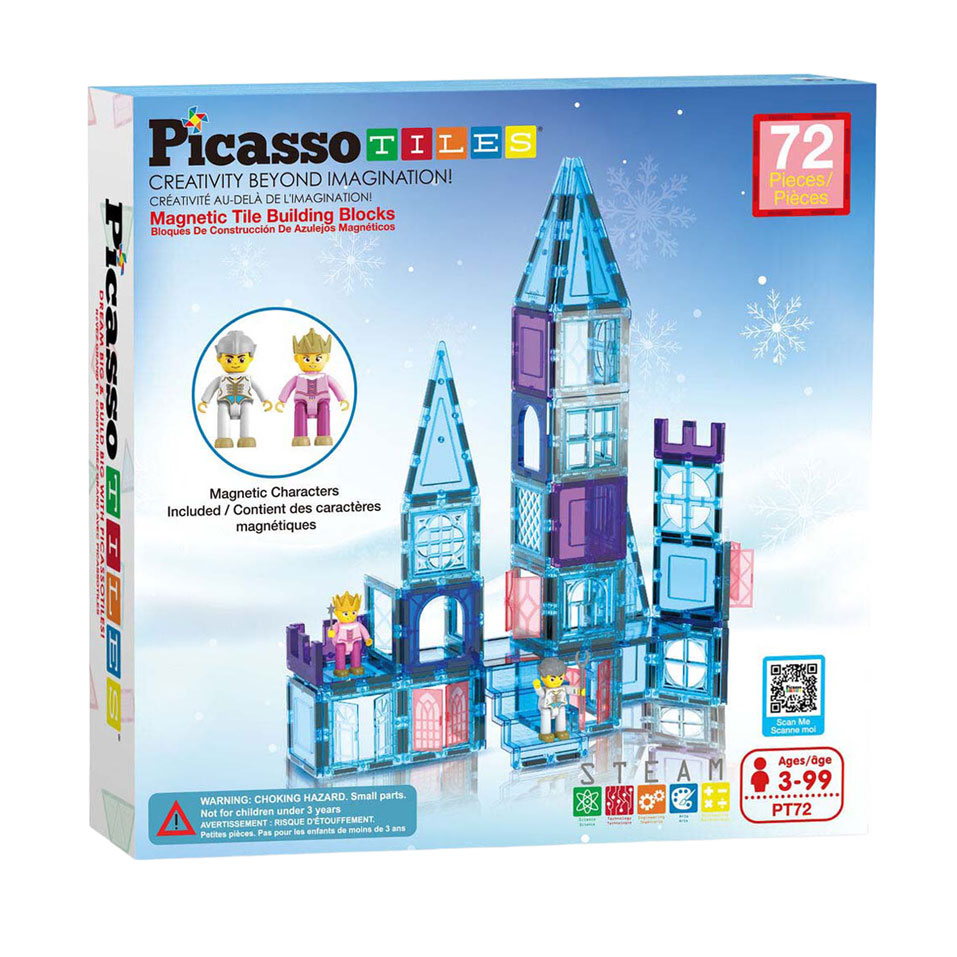PicassoTiles Thème Hiver - Tuiles de Construction Magnétiques, 72 pièces.