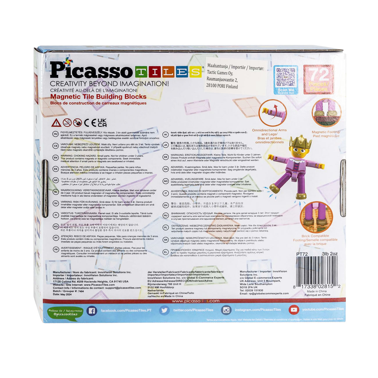 PicassoTiles Thème Hiver - Tuiles de Construction Magnétiques, 72 pièces.