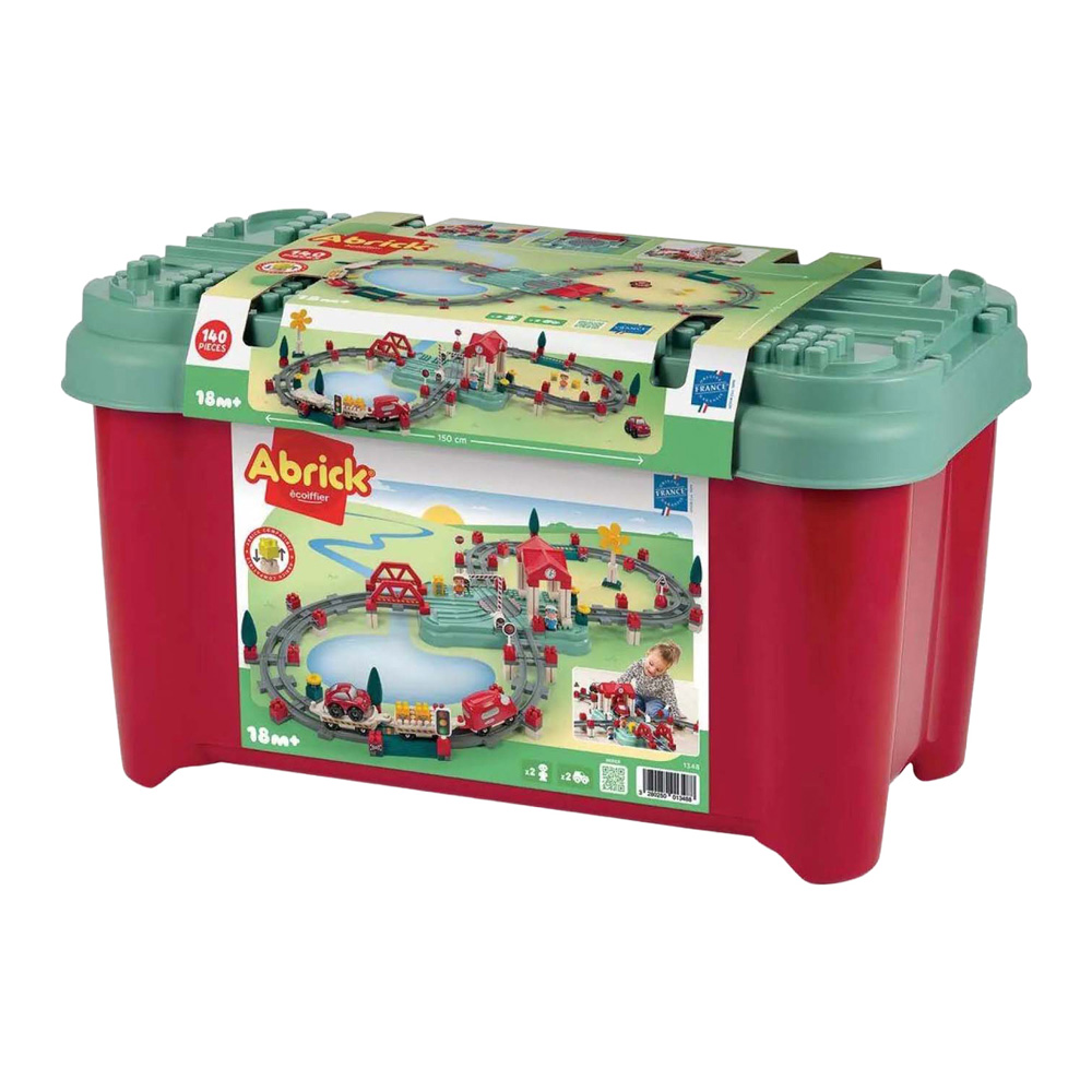 Ecoiffier Abrick – Bausatz Eisenbahnschienen, Bahnhof und Zubehör, 140-teilig.