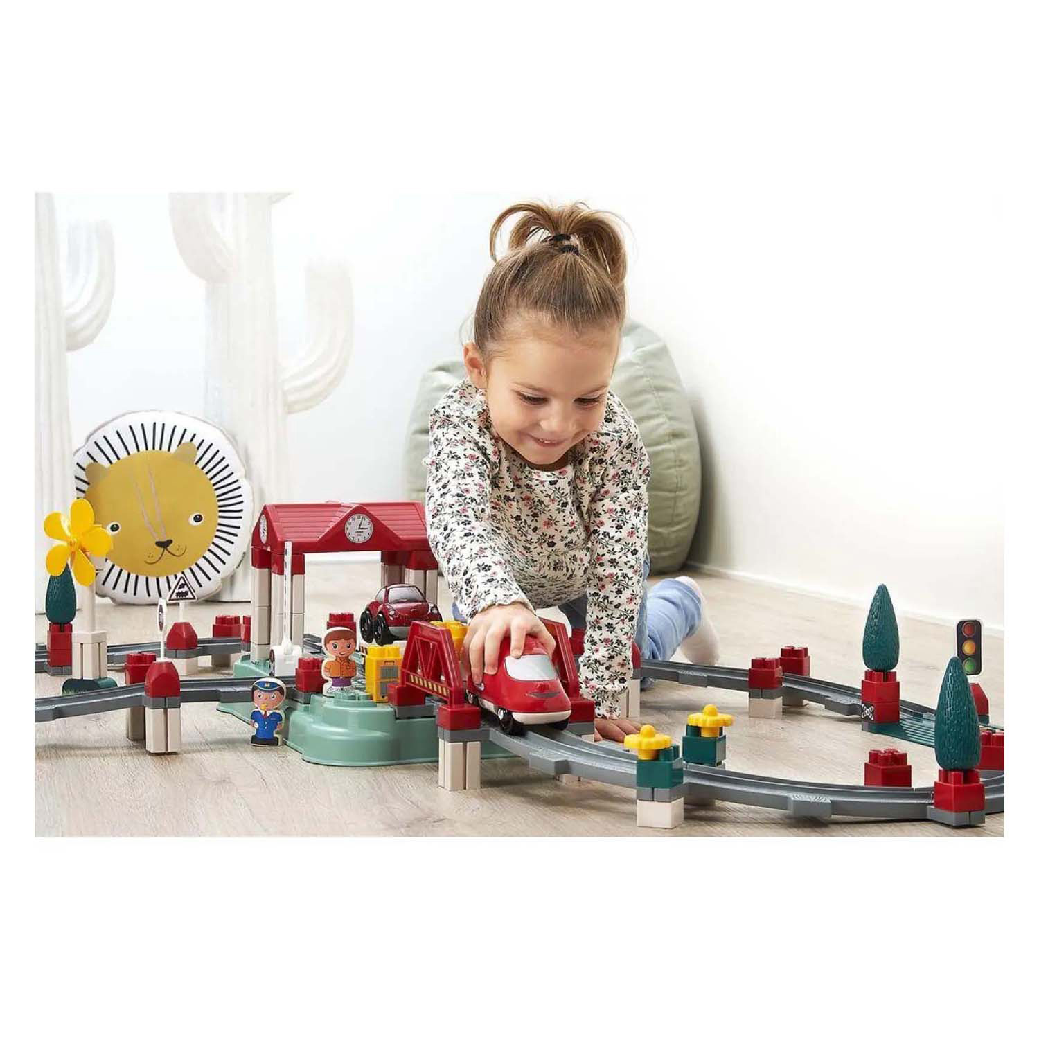 Ecoiffier Abrick – Bausatz Eisenbahnschienen, Bahnhof und Zubehör, 140-teilig.