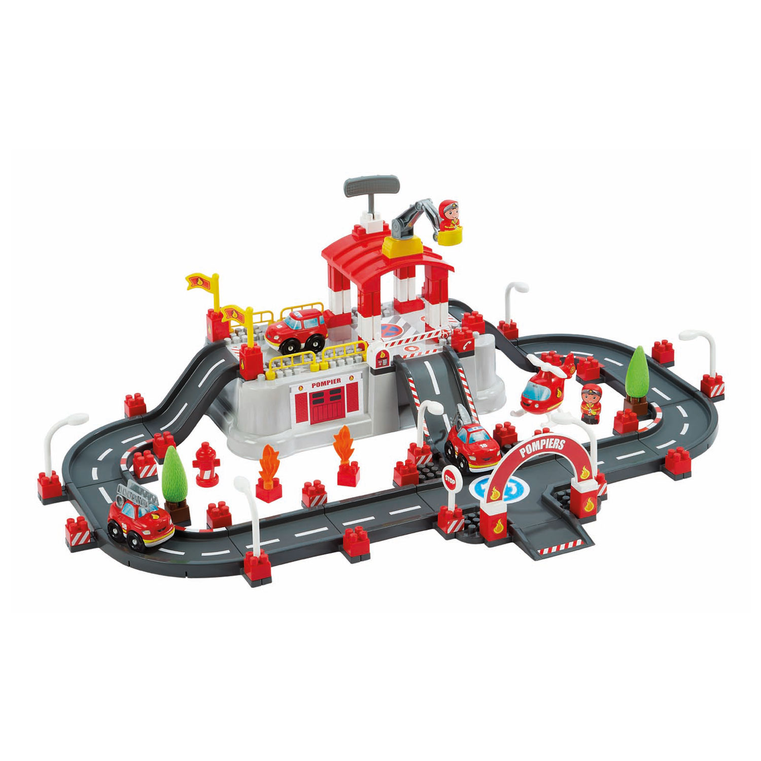 Abrick Ecoiffier Bouwset - Brandweer Speelton met Deksel als Speelbasis - Inclusief Accessoires voor Mini-Stad - Opbergen in Ton - Vanaf 18 Maanden