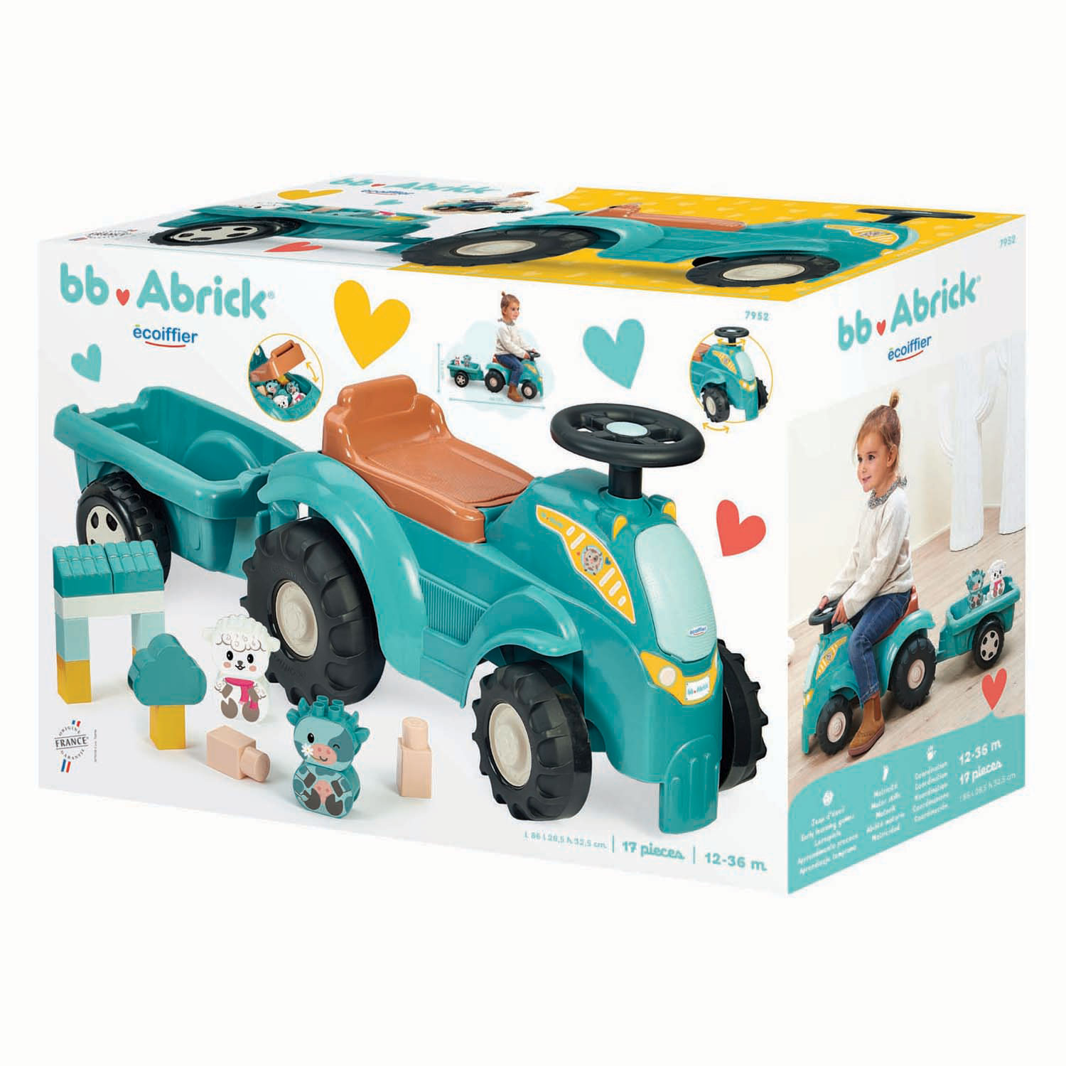 Ecoiffier Bestuurbare Tractor met Aanhanger - 15dlg.