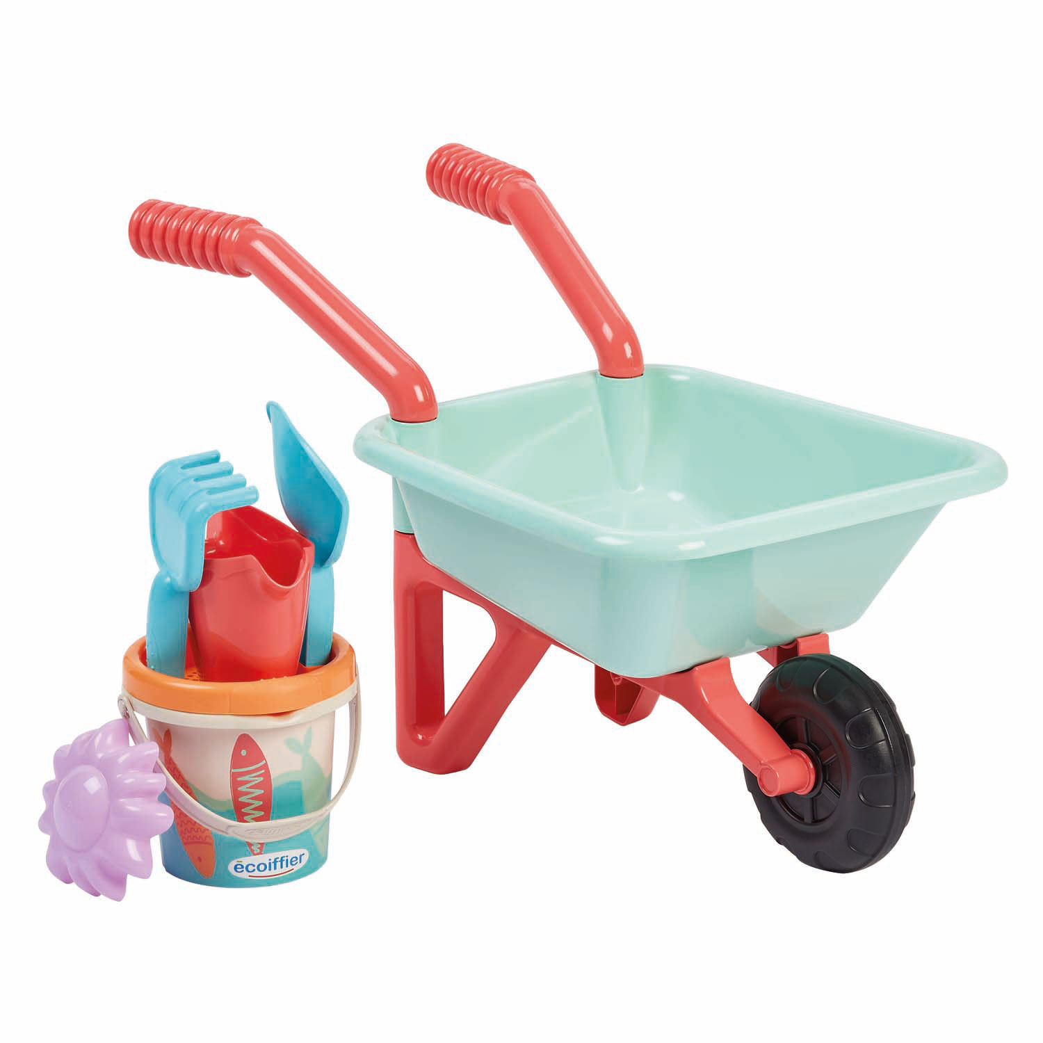Brouette Ecoiffier avec accessoires - 7 pièces.
