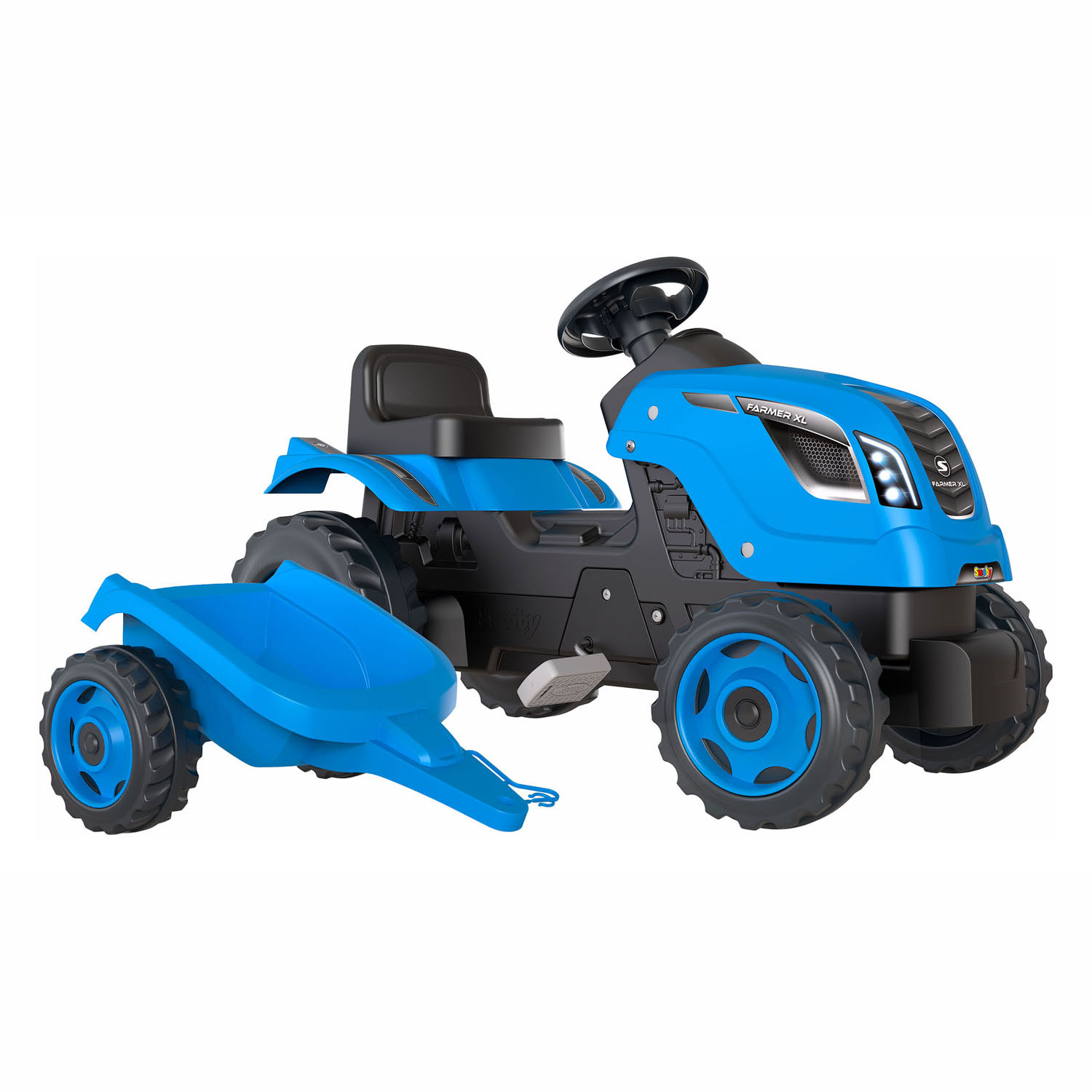 Smoby Farmer XL Traptractor Blauw + Aanhangwagen