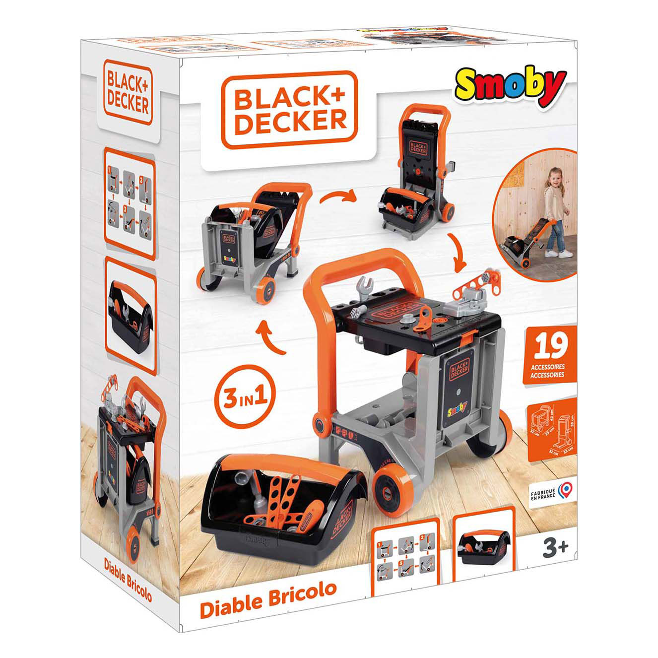 Smoby Black & Decker Bricolo Trolley Werkbank met Gereedschap. 19dlg.