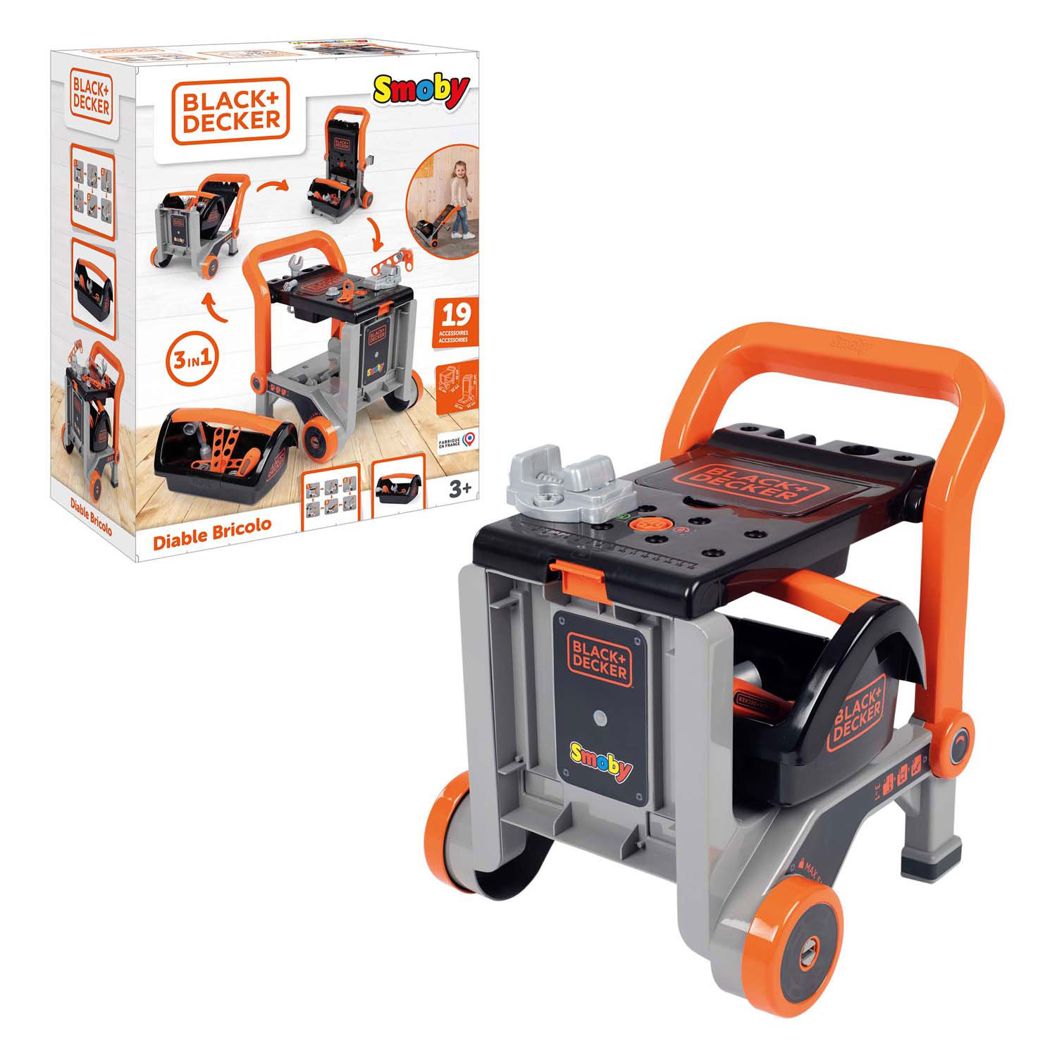 Smoby Black & Decker Bricolo Trolley Werkbank met Gereedschap. 19dlg.