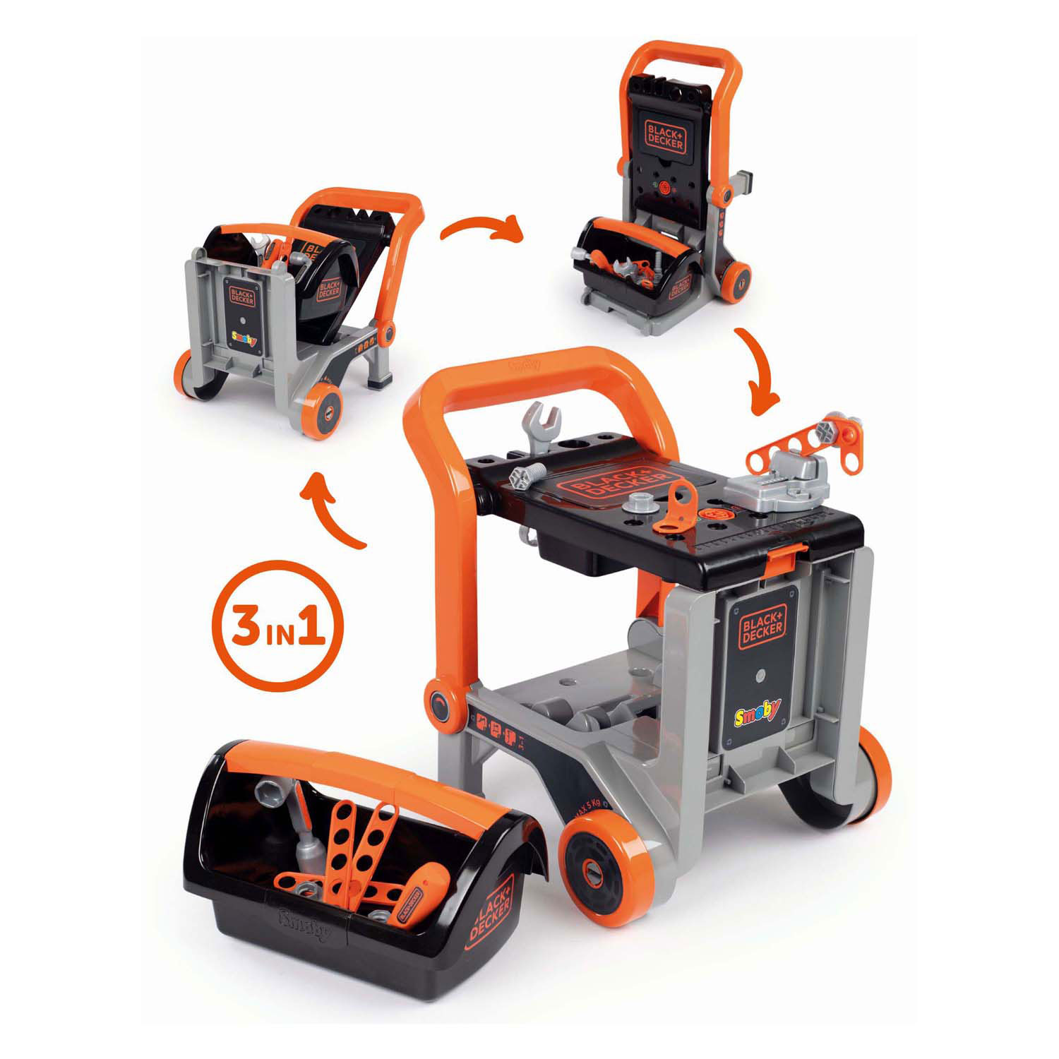 Smoby Black & Decker Bricolo Trolley Werkbank met Gereedschap. 19dlg.