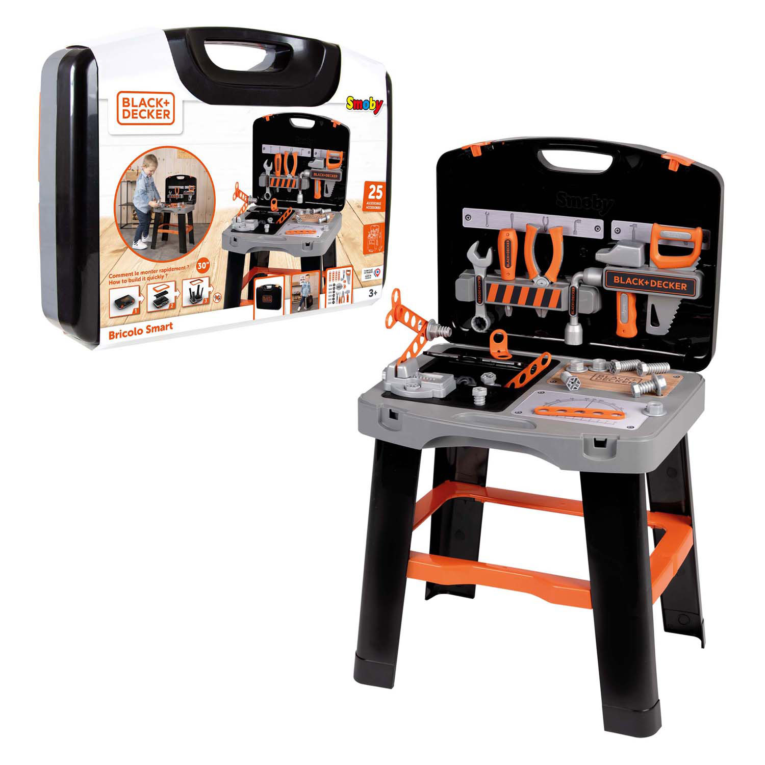 Smoby Black & Decker Bricolo Smart Werkbank Inklapbaar in Koffer, 33dlg.