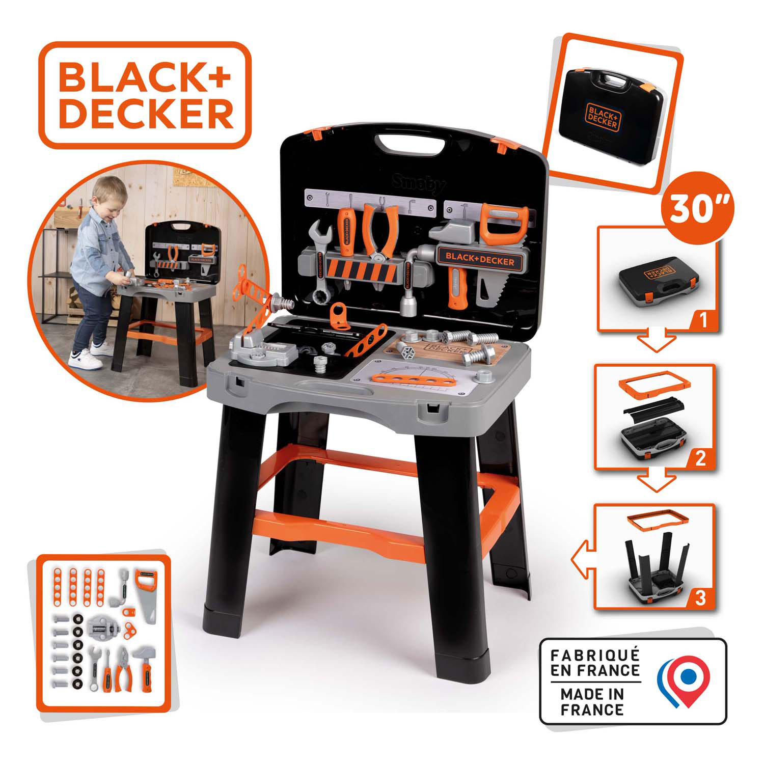 Smoby Black & Decker Bricolo Smart Werkbank Inklapbaar in Koffer, 33dlg.