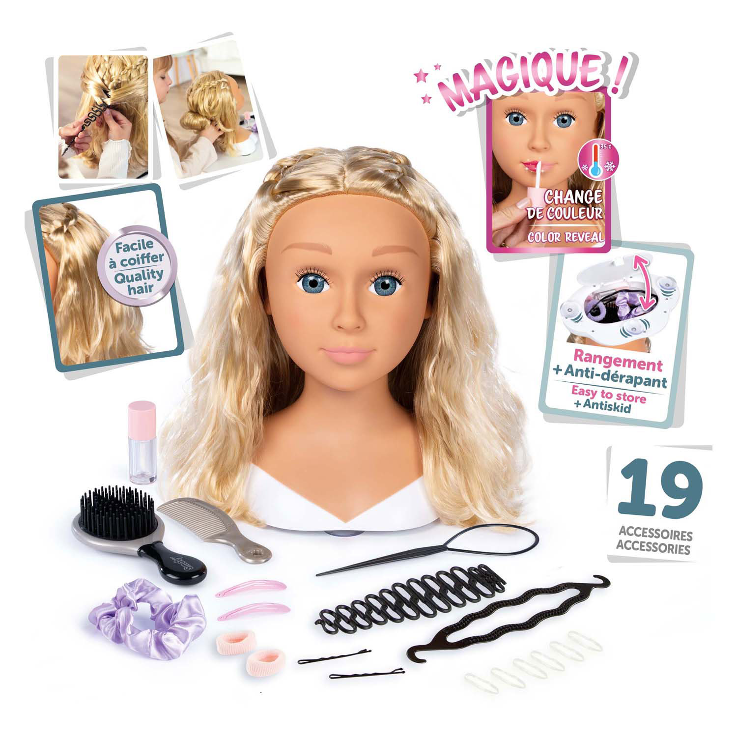 Smoby My Beauty Friseurpuppe blond mit Zubehör, 19-tlg.