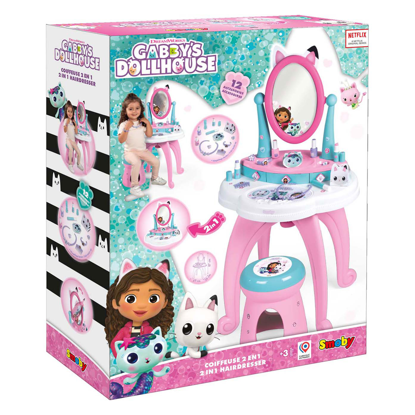 Smoby Gabby's Dollhouse 2in1 Schminktisch mit Hocker, 12-tlg.