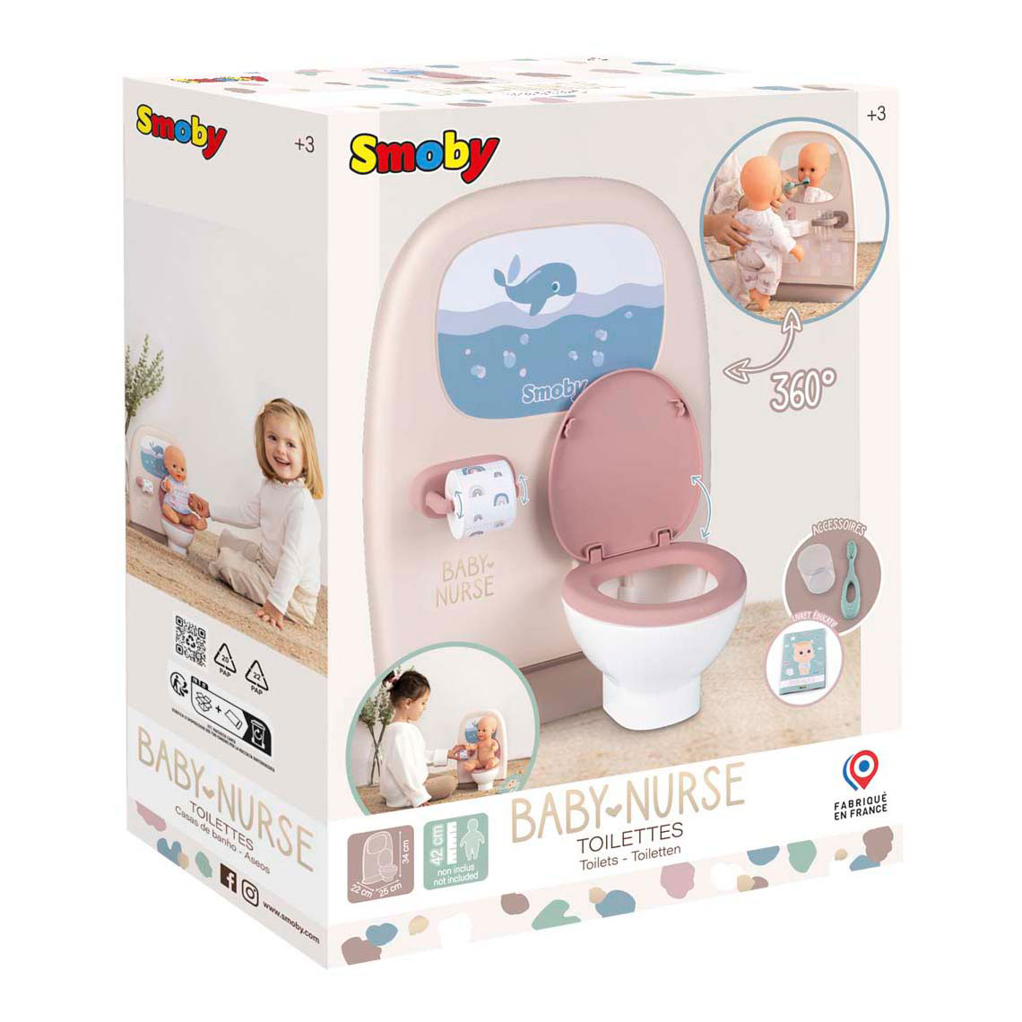 Smoby Baby Nurse Toilet en Badkamer 2in1 met Accessoires