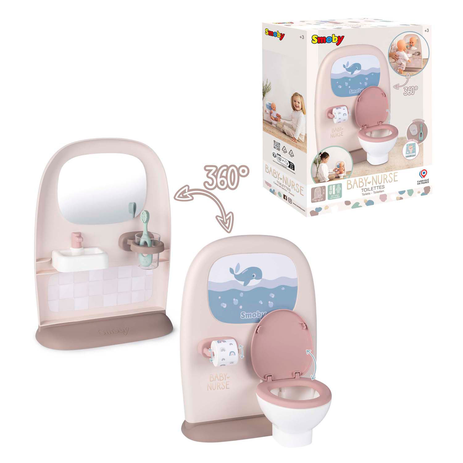 Smoby Baby Nurse Toilet en Badkamer 2in1 met Accessoires