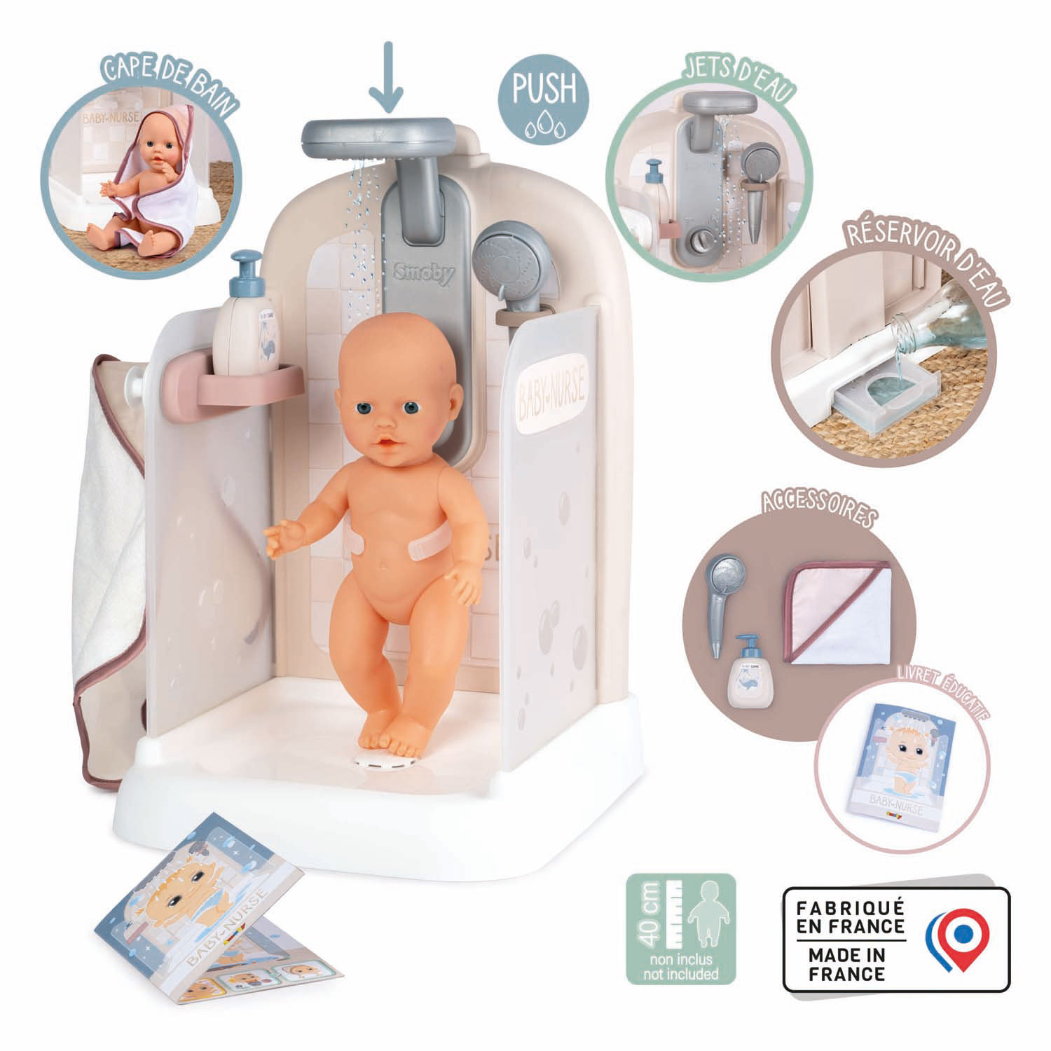 Cabine de douche Smoby Baby Nurse avec 3 accessoires