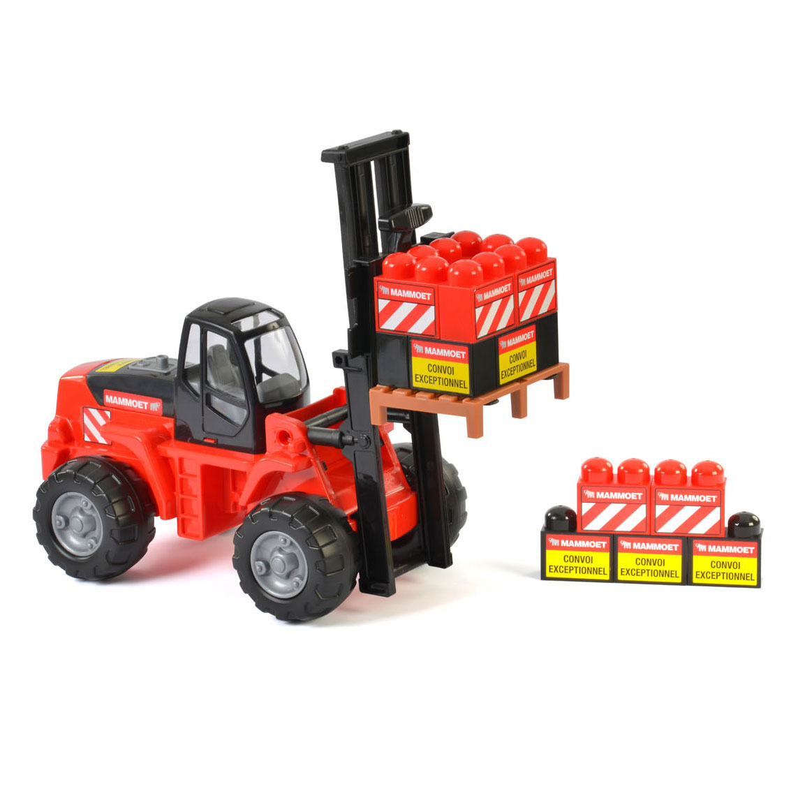 MAMMOET Gabelstapler Baufahrzeug Kinderspielzeug Sandspielzeug mit 15 Bausteinen 