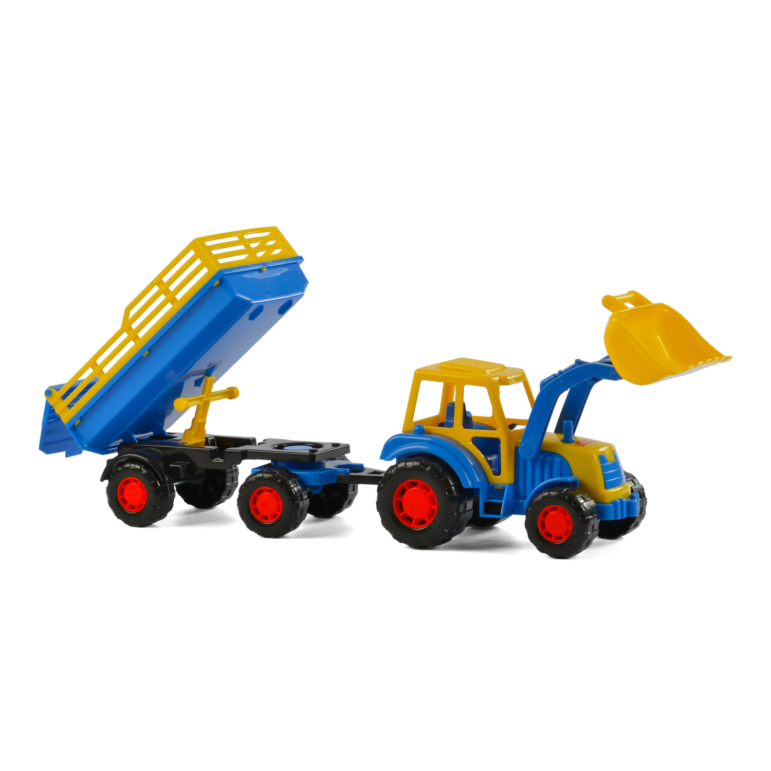 Cavallino Traktor mit Frontlader und Anhänger Blau