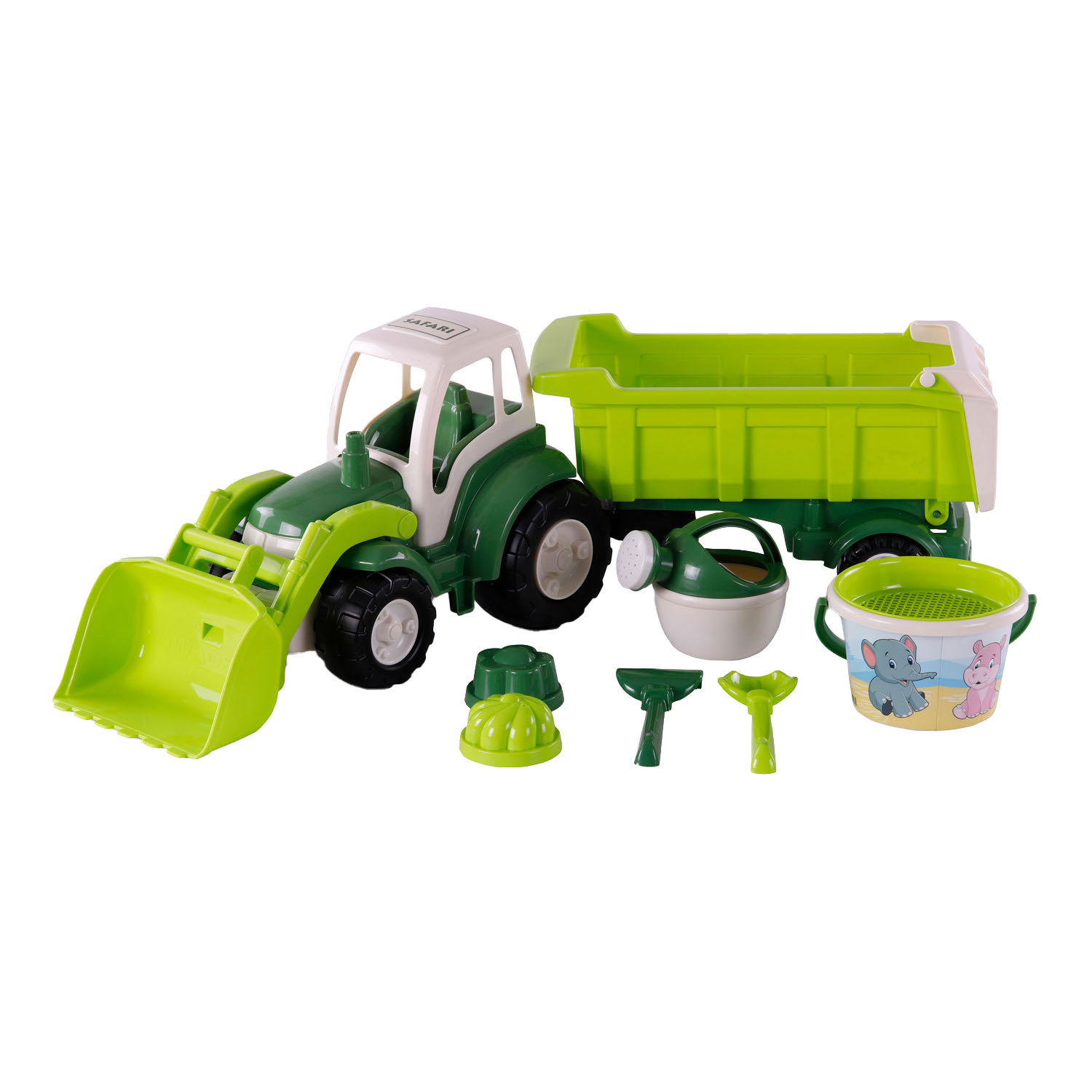 Tracteur Cavallino XL vert avec remorque benne et jeu de godets, 9 pcs.