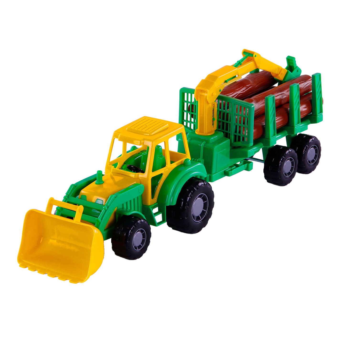 Tracteur Cavallino Junior avec remorque grue et bois, 46 cm