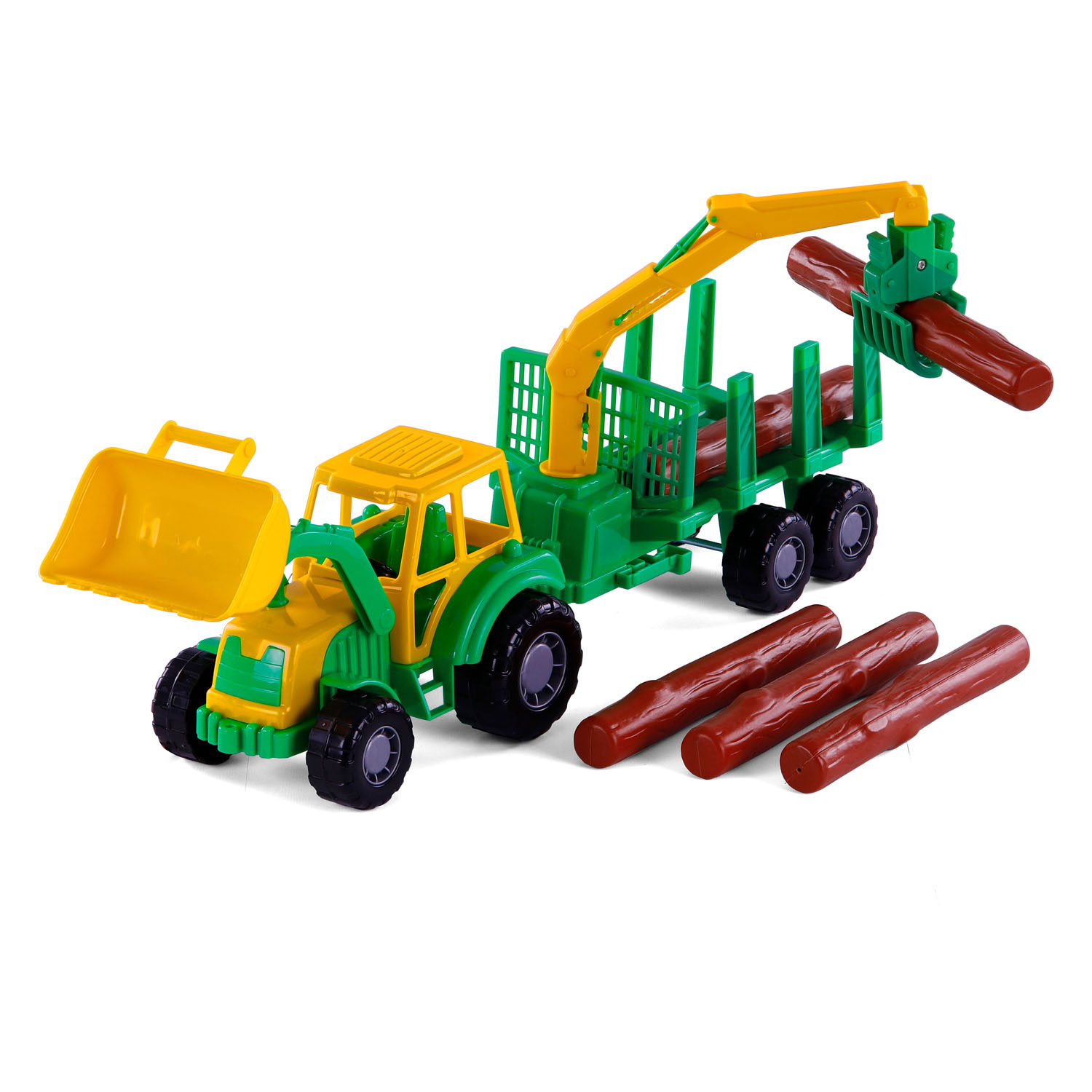 Tracteur Cavallino Junior avec remorque grue et bois, 46 cm