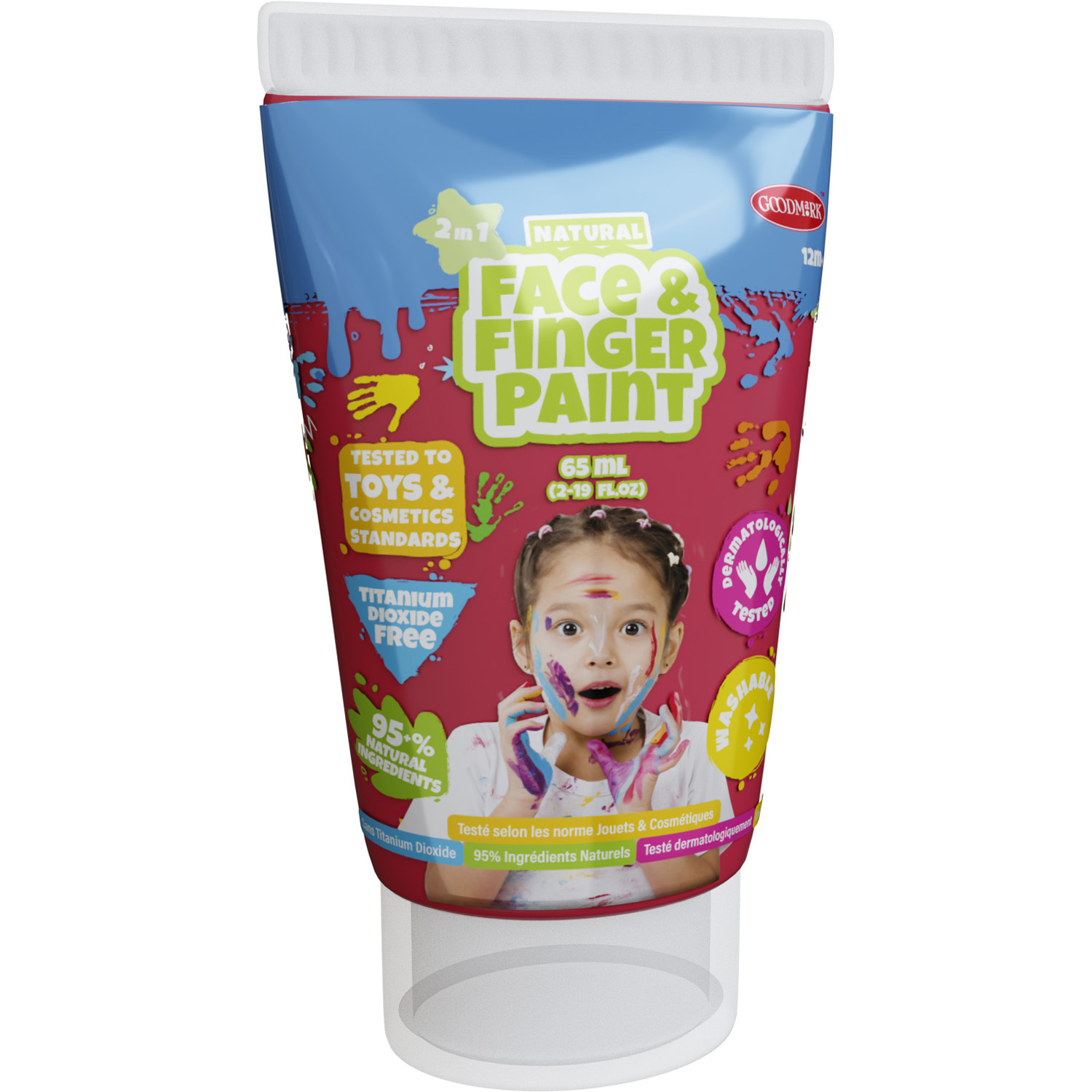 Natural Face & Fingerpaint Tube - Rood, 65ml