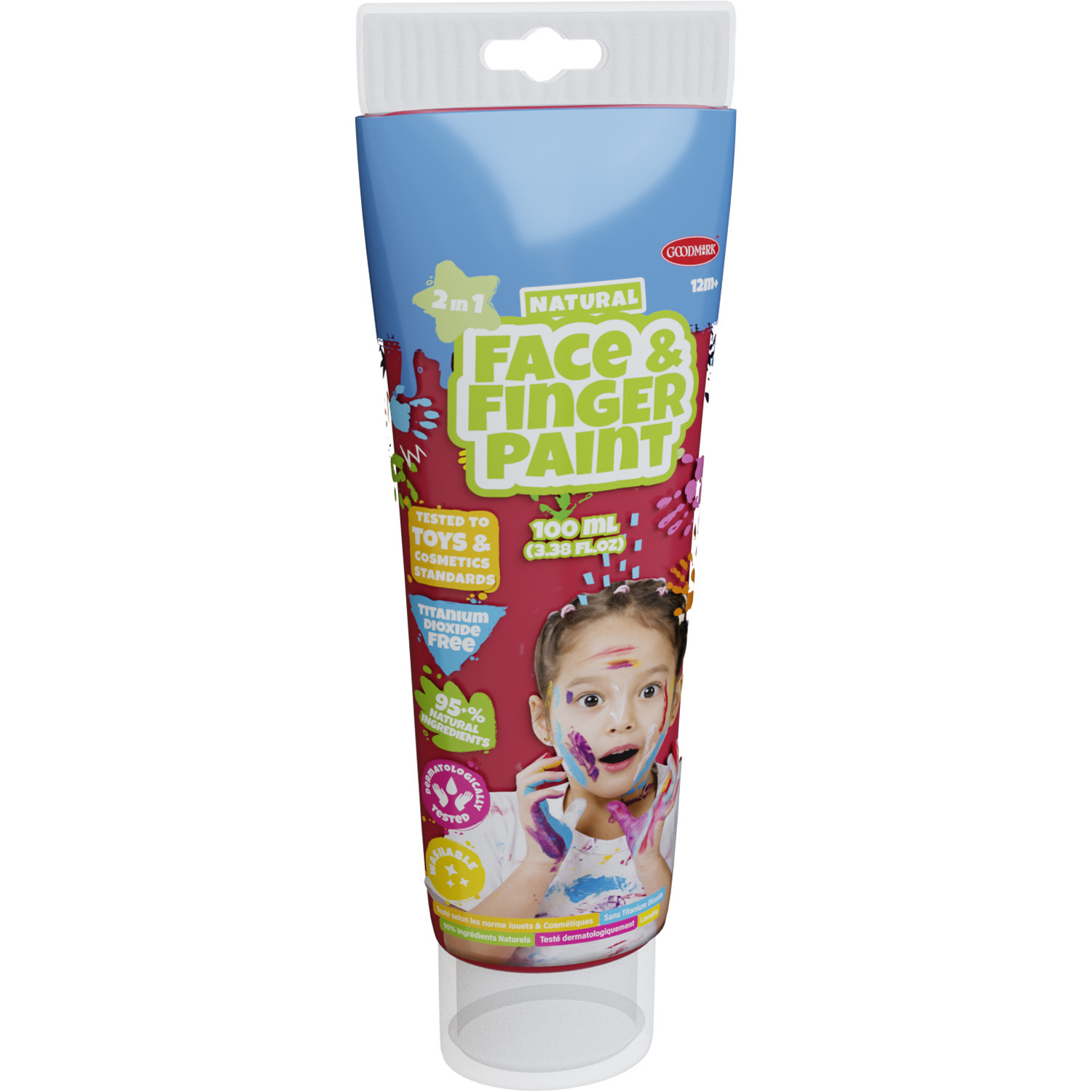 Natural Face & Fingerpaint Tube - Rood, 100ml