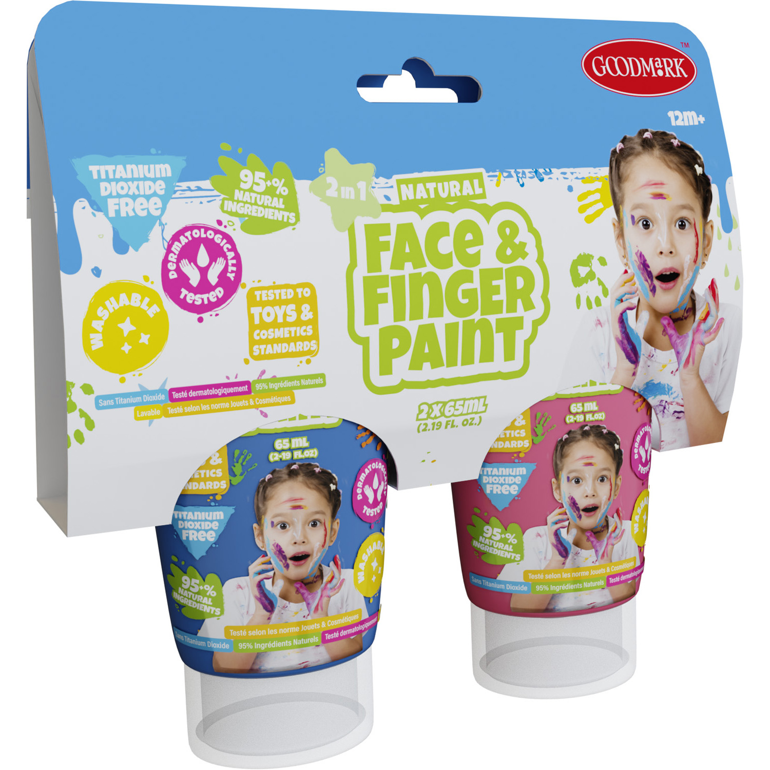 Natural Face & Fingerpaint Tube - Blauw en Roze, 2x65ml