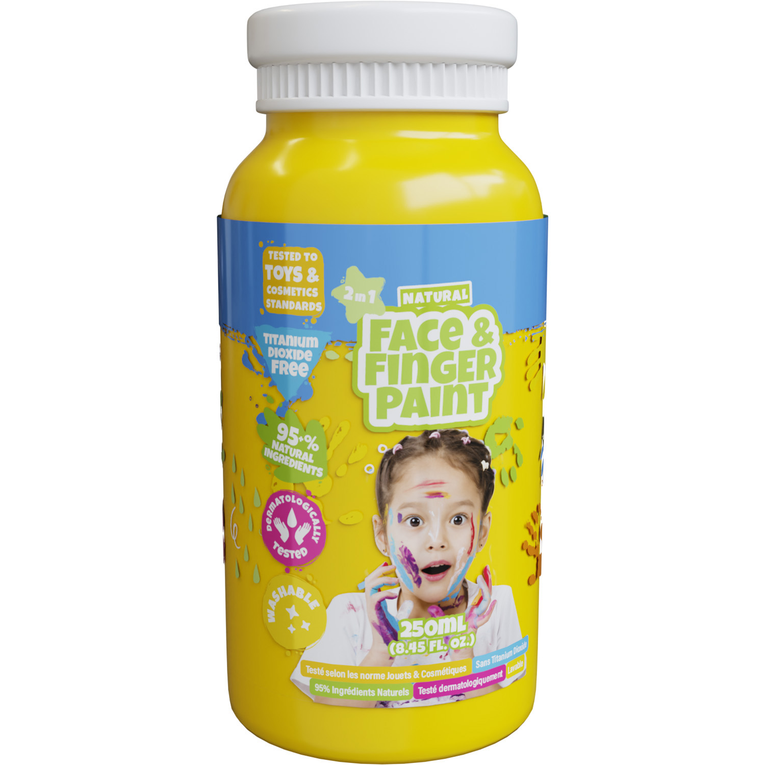 Natural Face & Fingerpaint Fles - Geel, 250ml