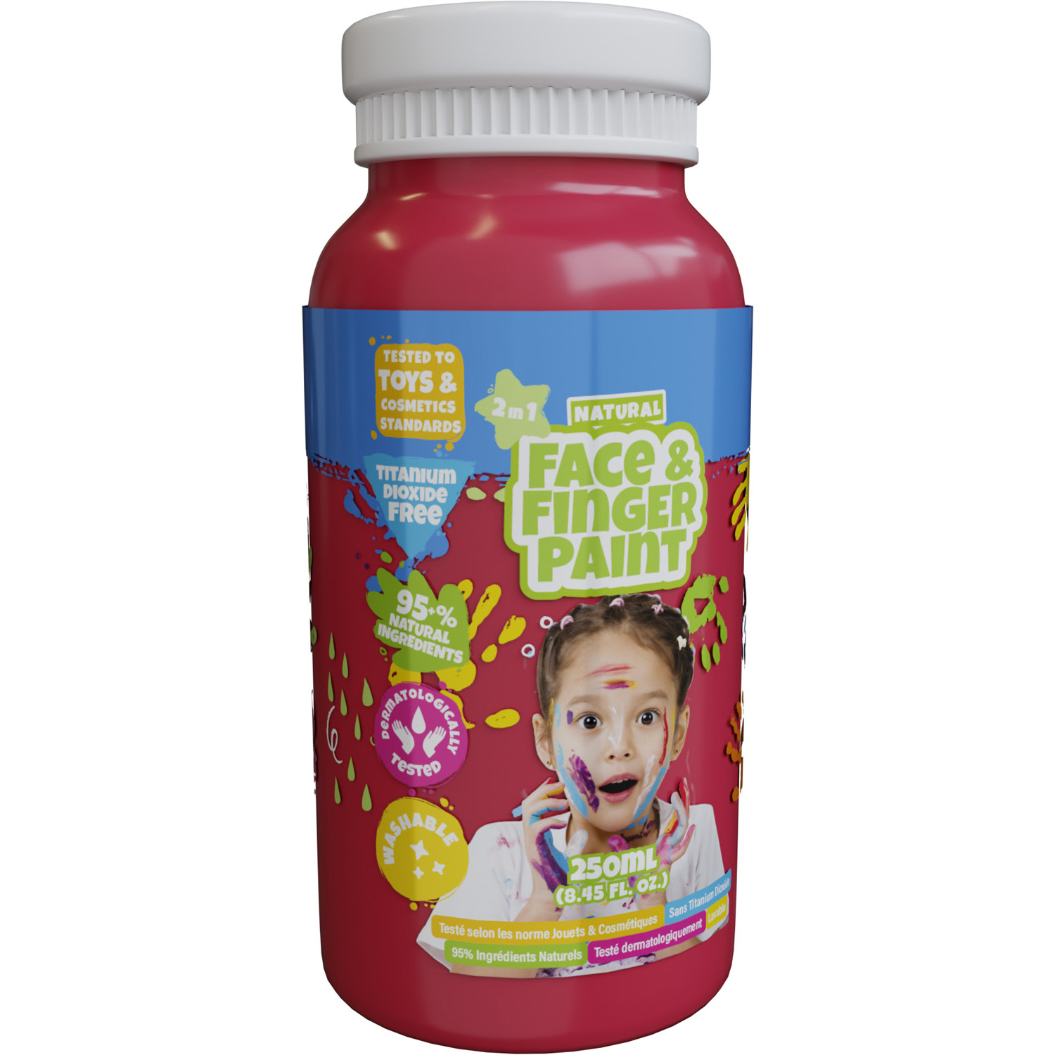 Natural Face & Fingerpaint Fles - Rood, 250ml