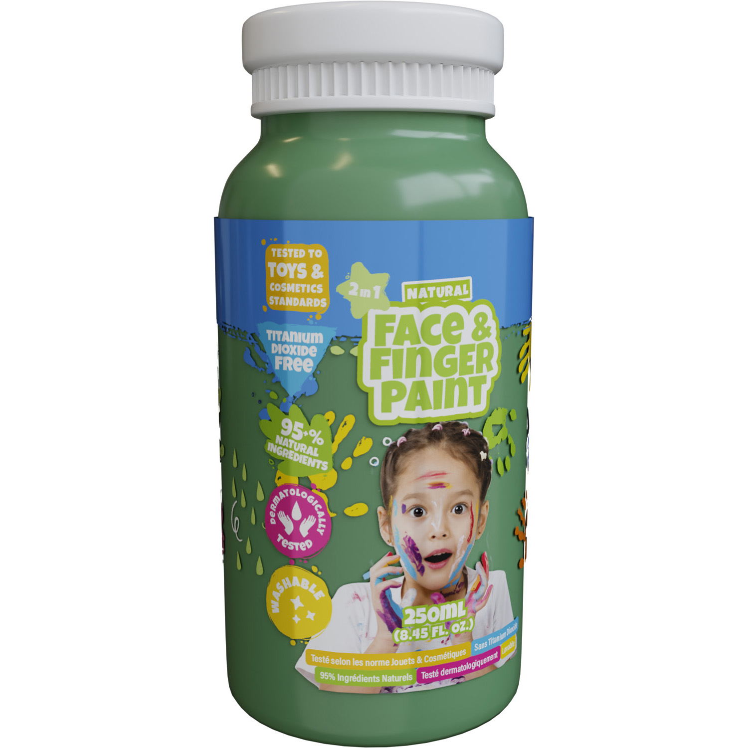 Natural Face & Fingerpaint Fles - Groen, 250ml