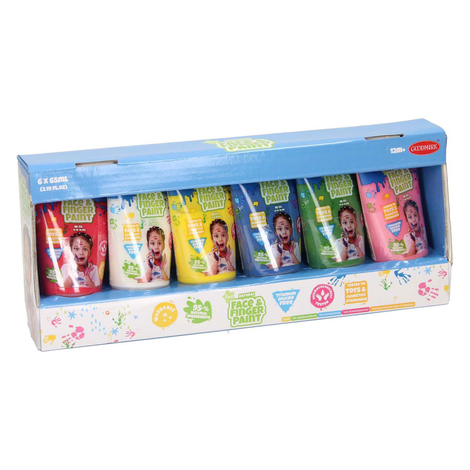 Natural Face & Finger Paint Tube - Multi Kleuren, 6x65ml