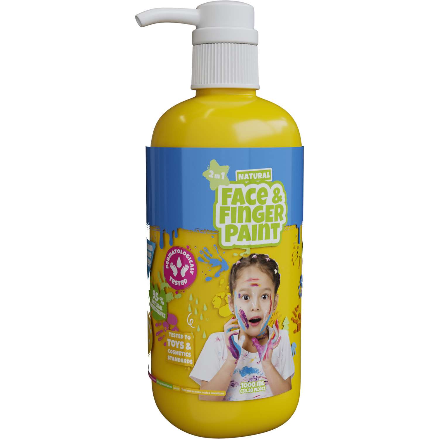 Natural Face & Fingerpaint Fles met Pompje - Geel, 1L