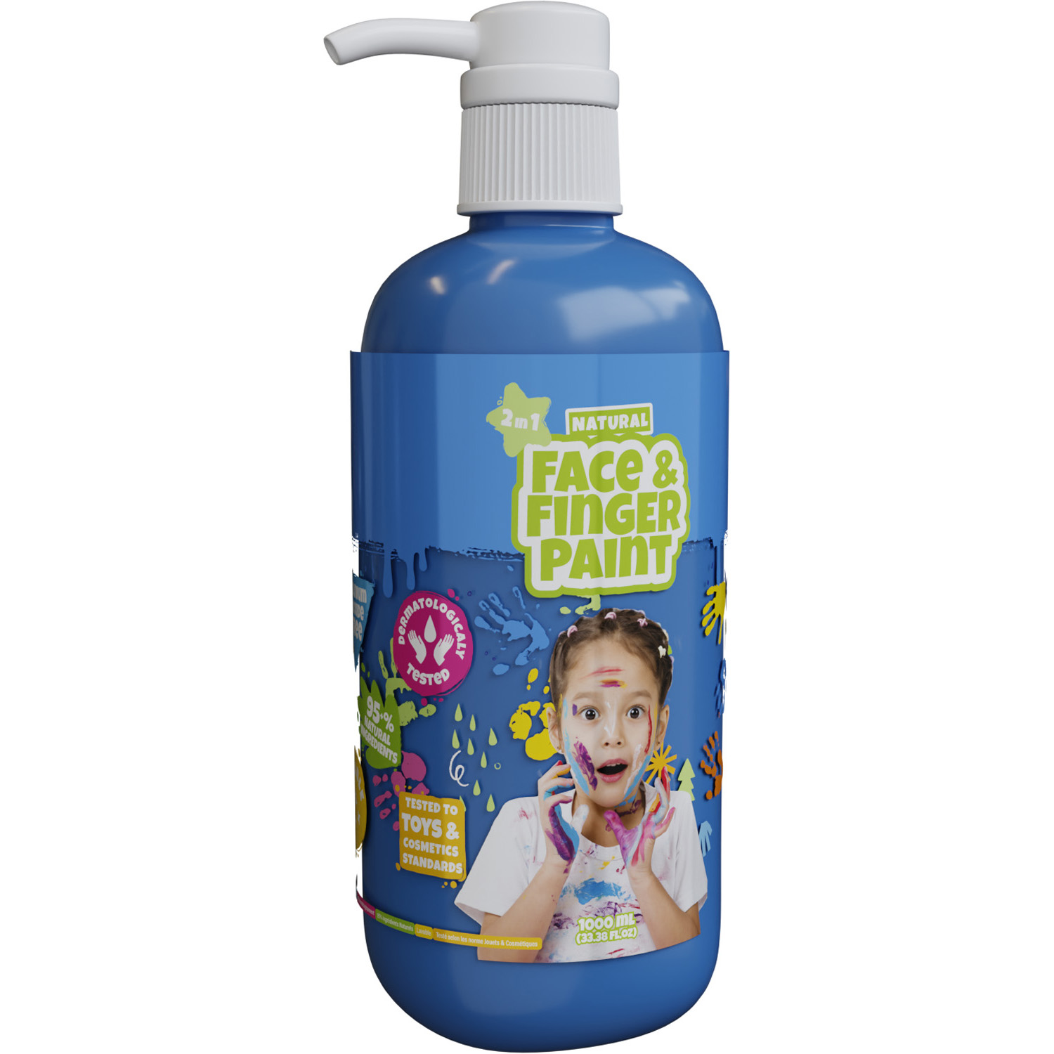 Natürliche Gesichts- und Fingerfarbenflasche mit Pumpe – Blau, 1 l