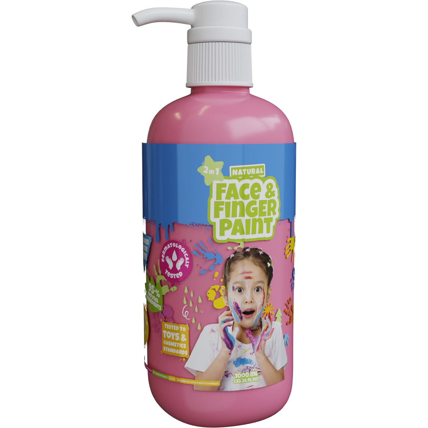 Natürliche Gesichts- und Fingerfarbenflasche mit Pumpe – Rosa, 1 l