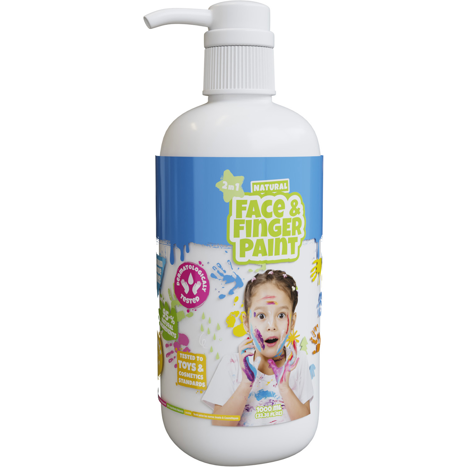 Natural Face & Fingerpaint Fles met Pompje - Wit, 1L