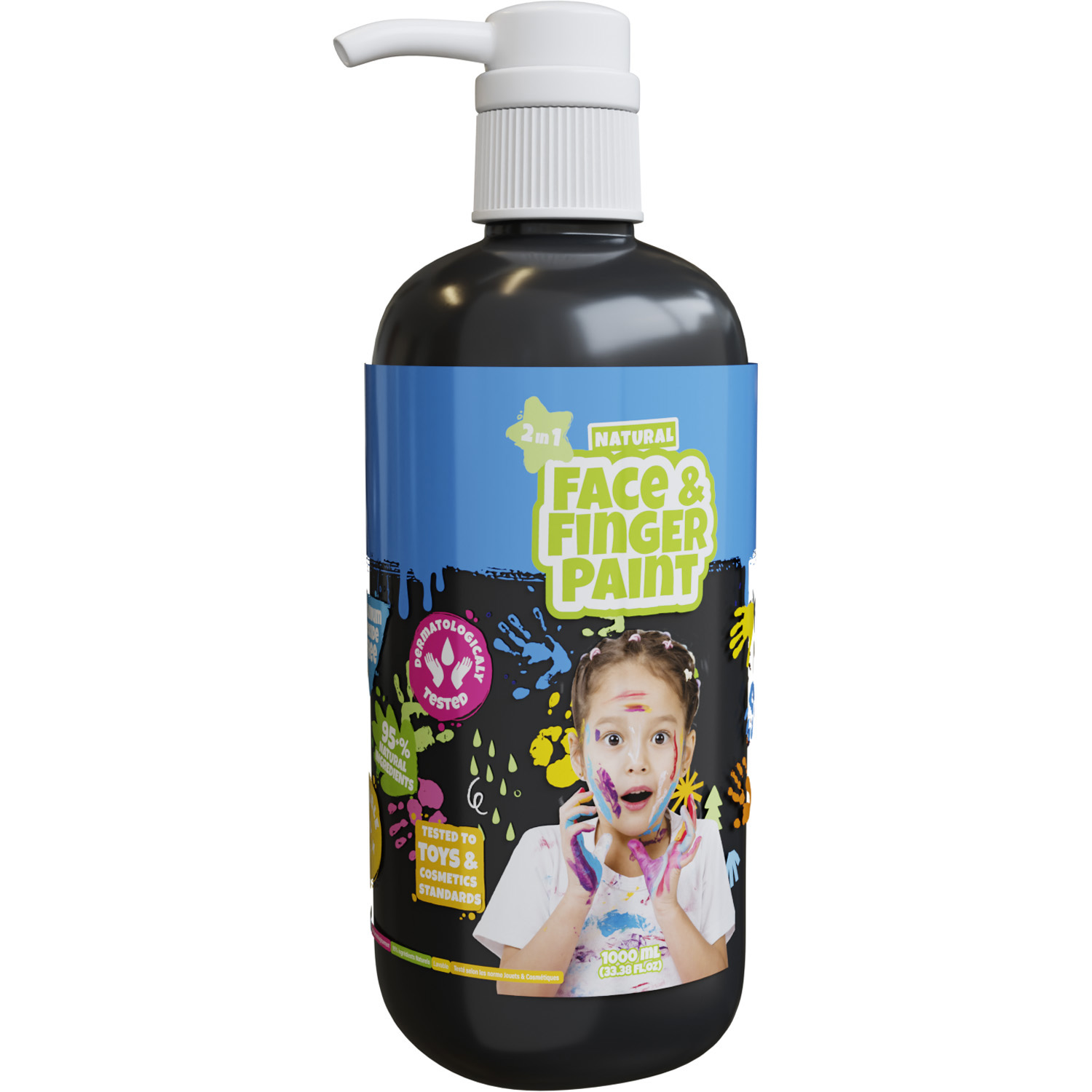 Natural Face & Fingerpaint Fles met Pompje - Zwart, 1L