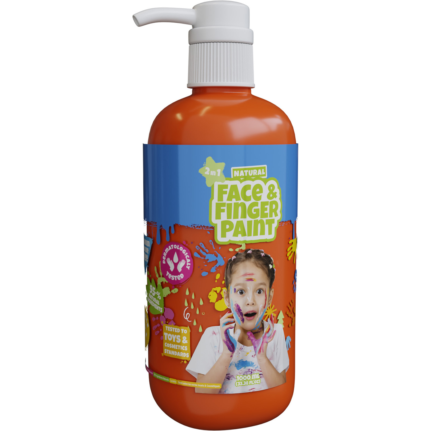 Natürliche Gesichts- und Fingerfarbenflasche mit Pumpe – Orange, 1 l