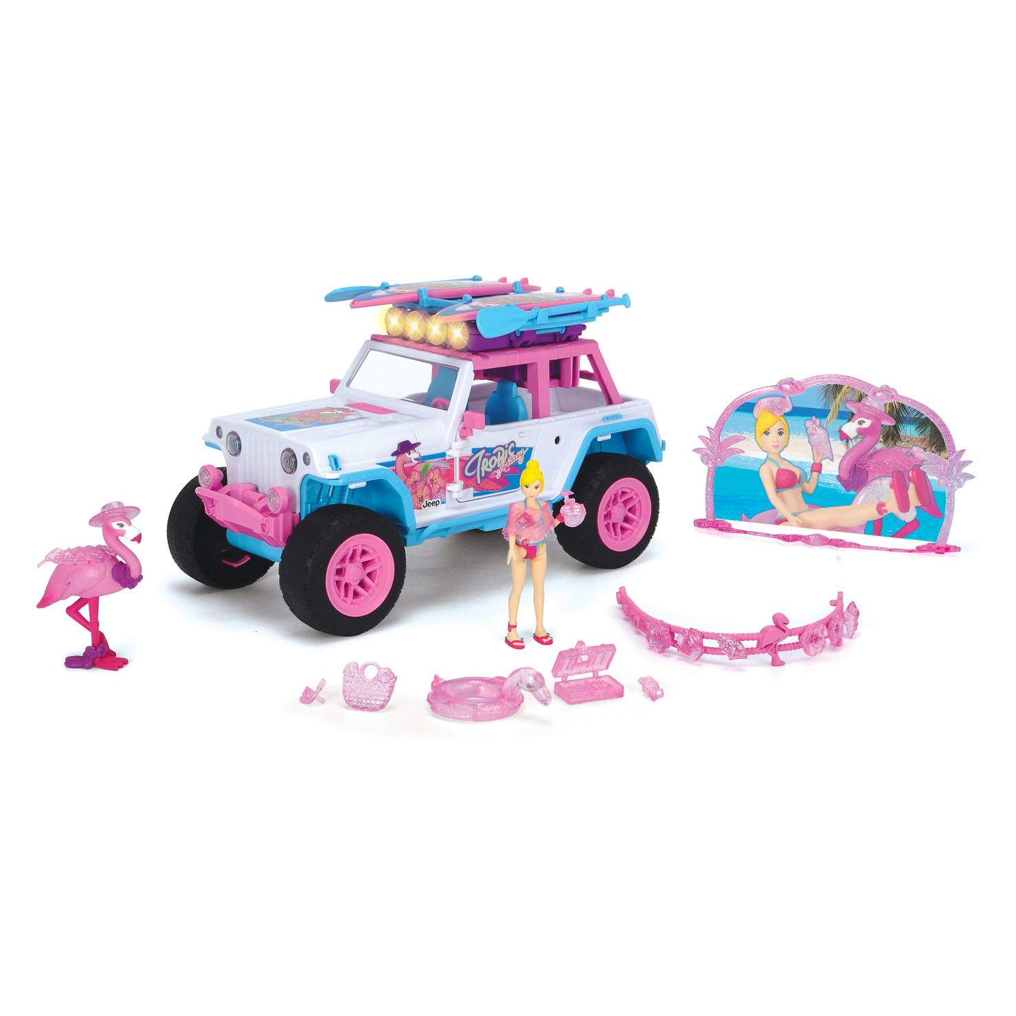 Dickie Flamingo Jeep met Speelfiguur