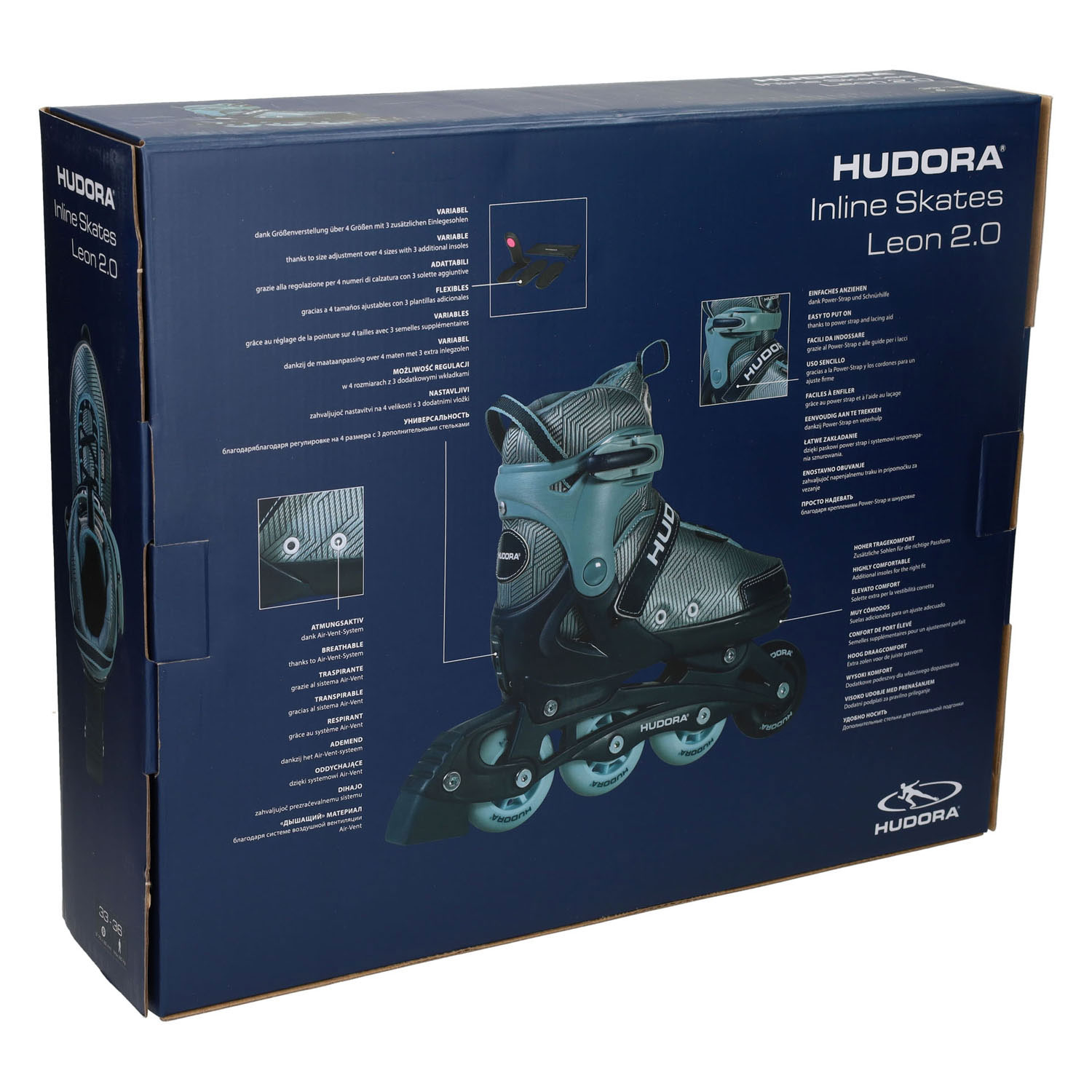 HUDORA Leon 2.0 Inline-Skates, Ozeanblau, Größe 33-36