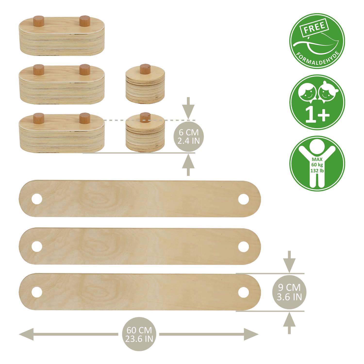 Ensemble de circuits d'équilibre en bois, 8 pièces.
