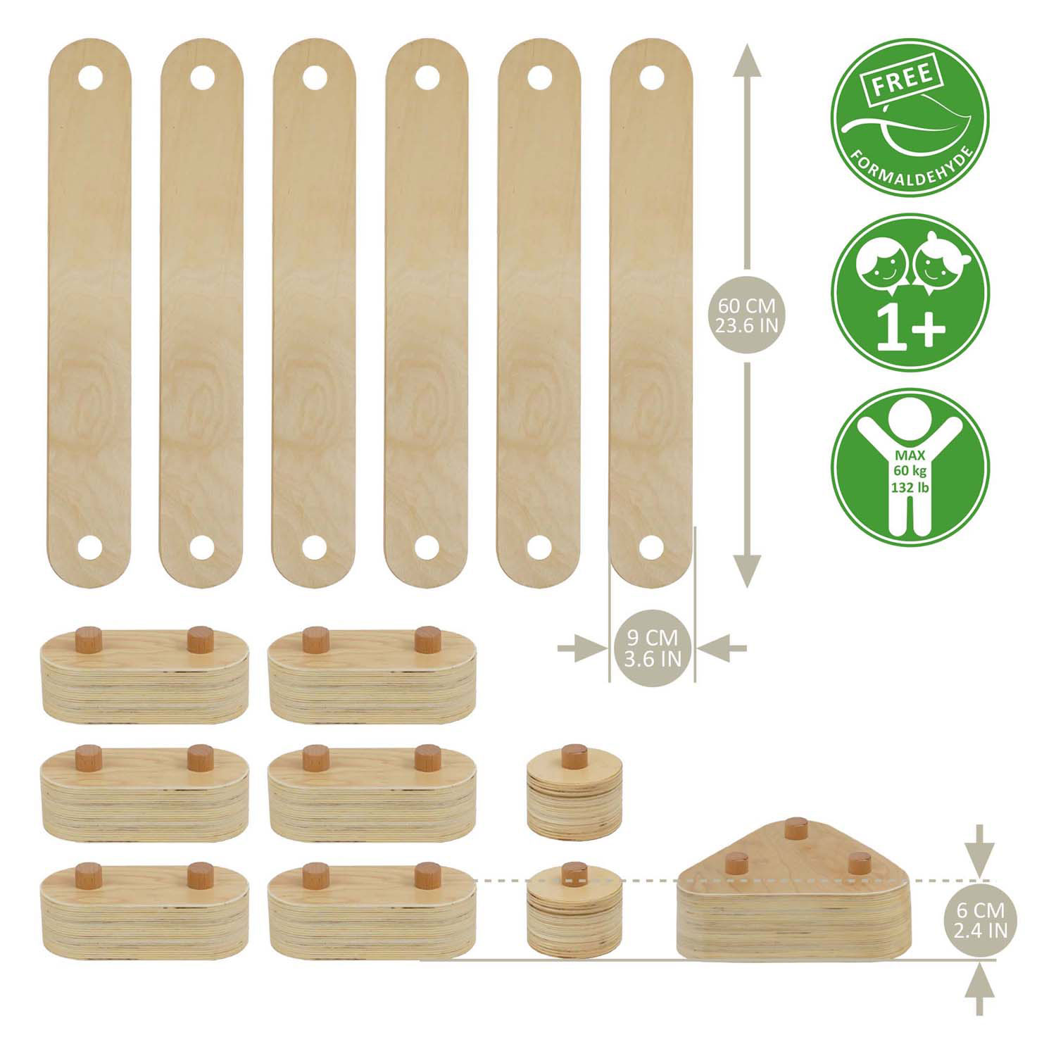 Ensemble de circuits d'équilibre en bois, 15 pièces.
