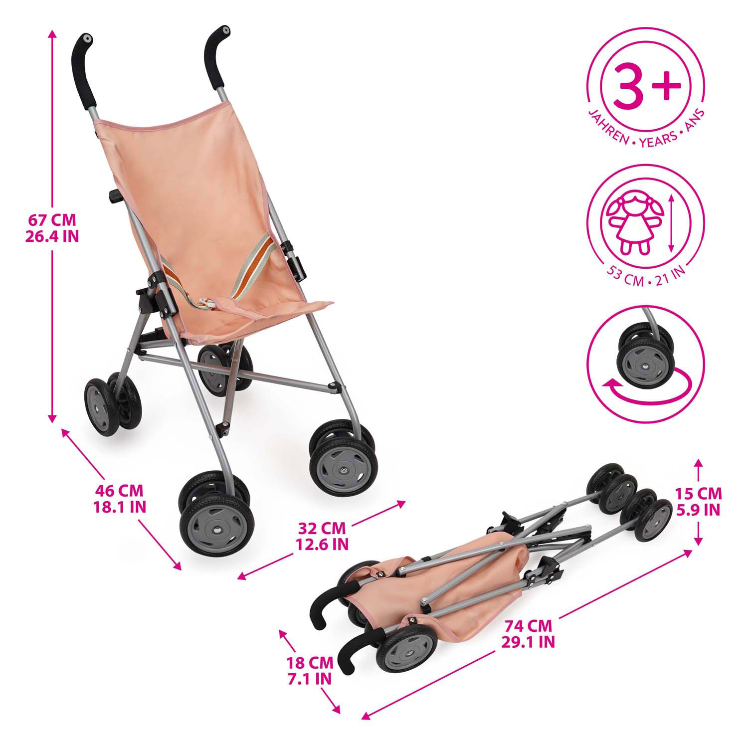 Landau pour poupée Buggy - Rose