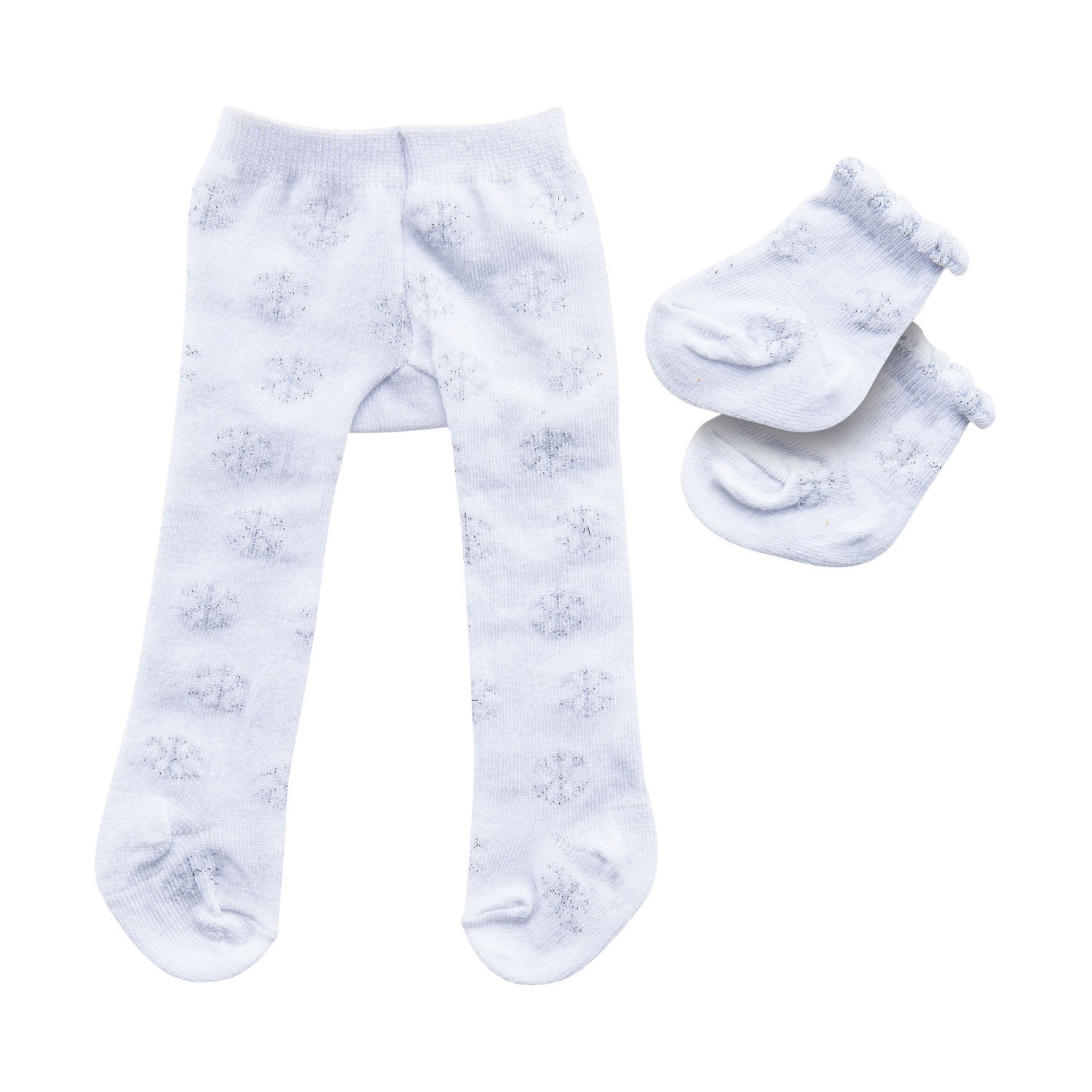 Collants avec chaussettes pour poupée - Flocons de neige, 35-45 cm