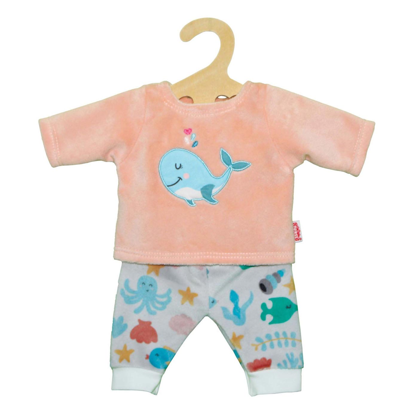 Pyjama moelleux pour poupées, baleine rose, 28-35 cm